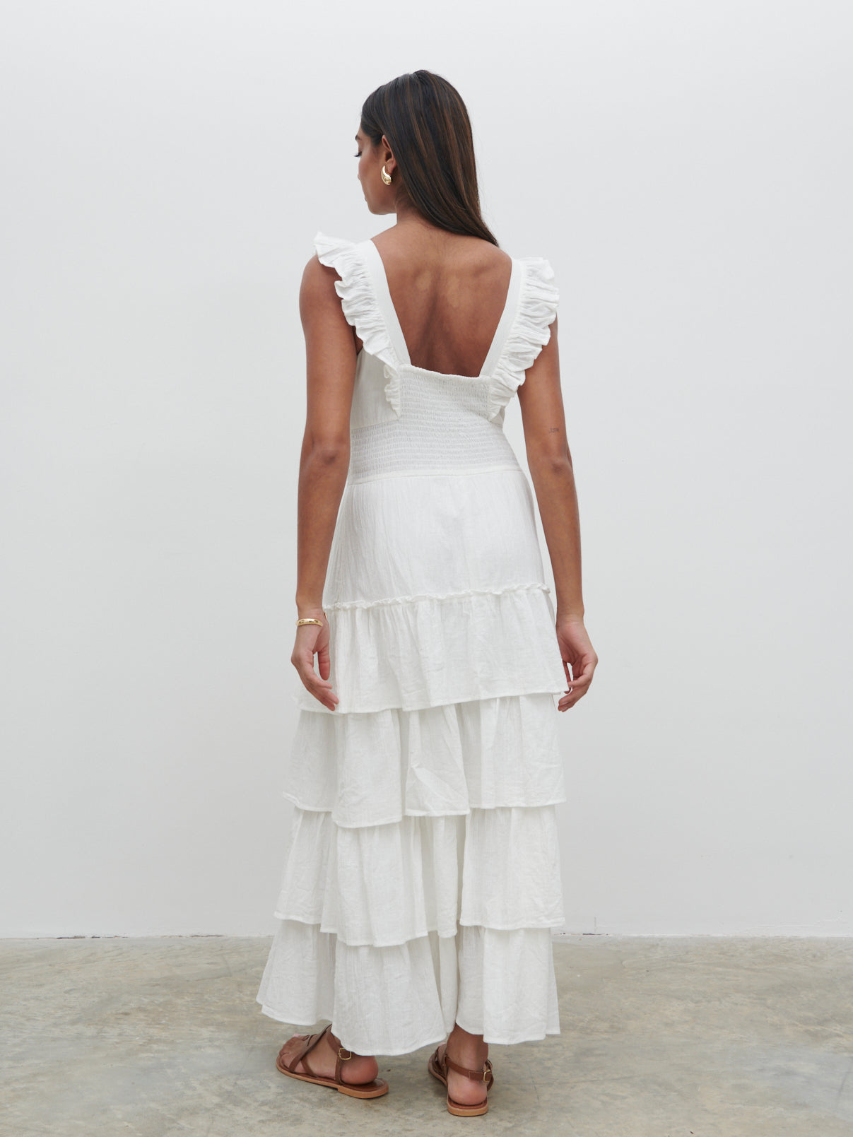 Opal Ruffle Midaxi Dress - Cream