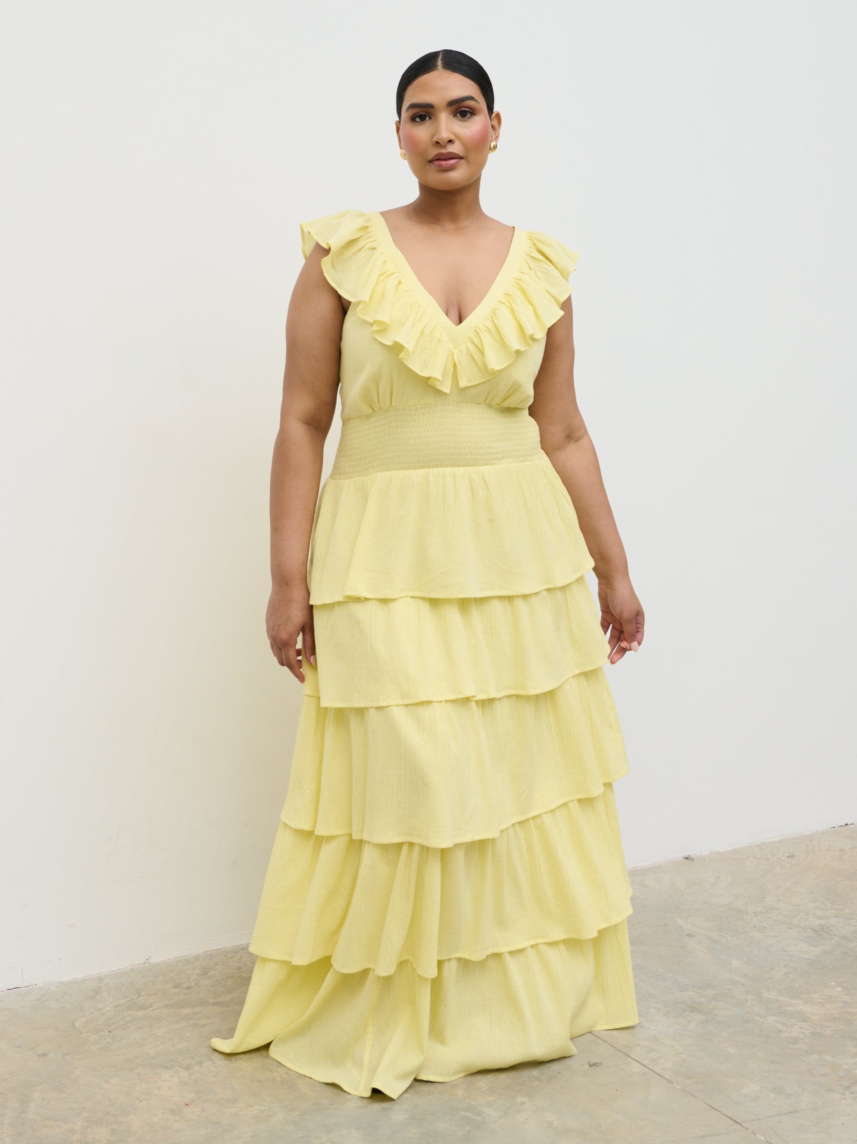 Opal Ruffle Maxi Dress Curve Lemon - Main Image