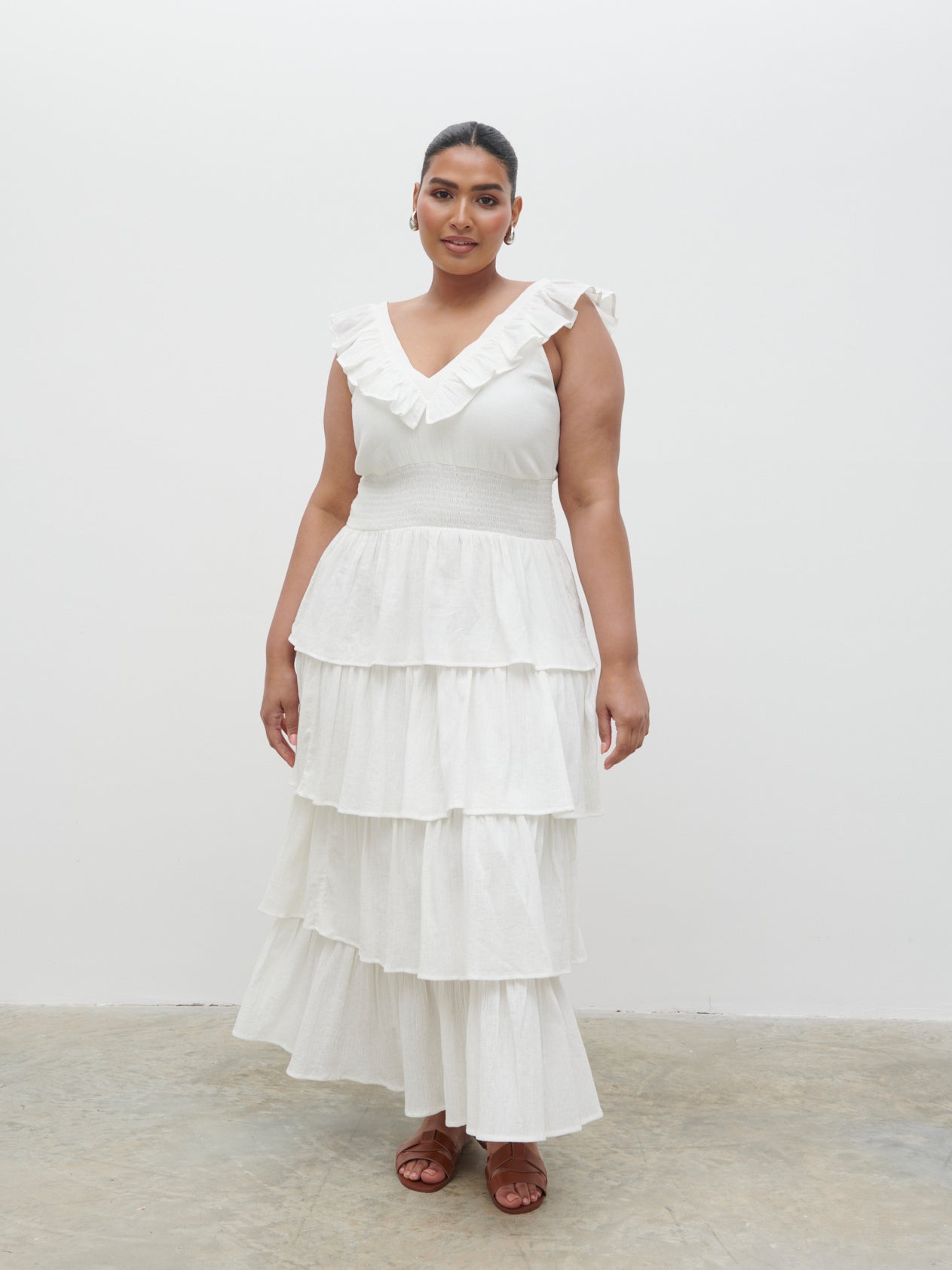 Opal Ruffle Midaxi Dress Curve - Cream