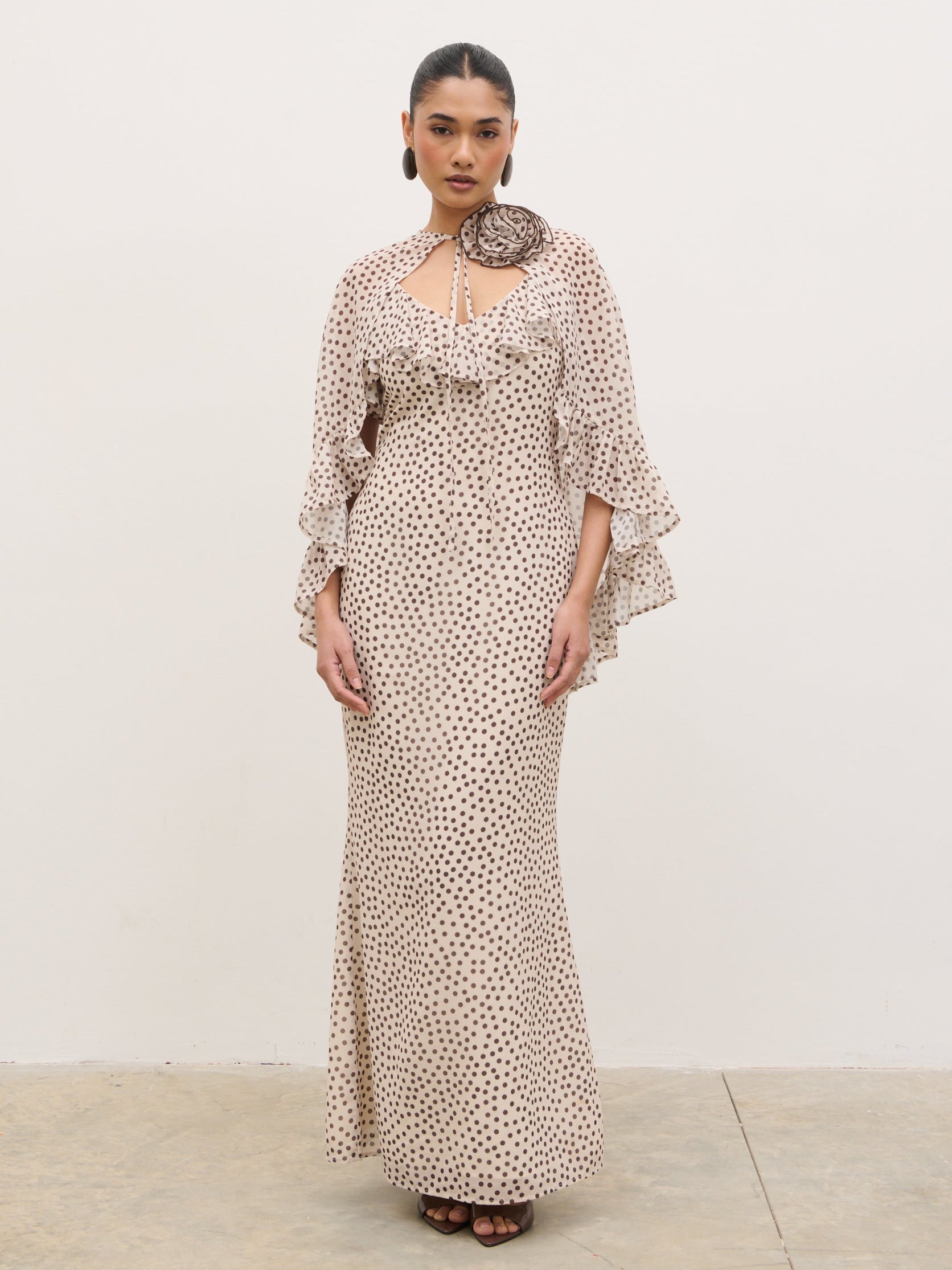 Oriana Corsage Cape Maxi Dress