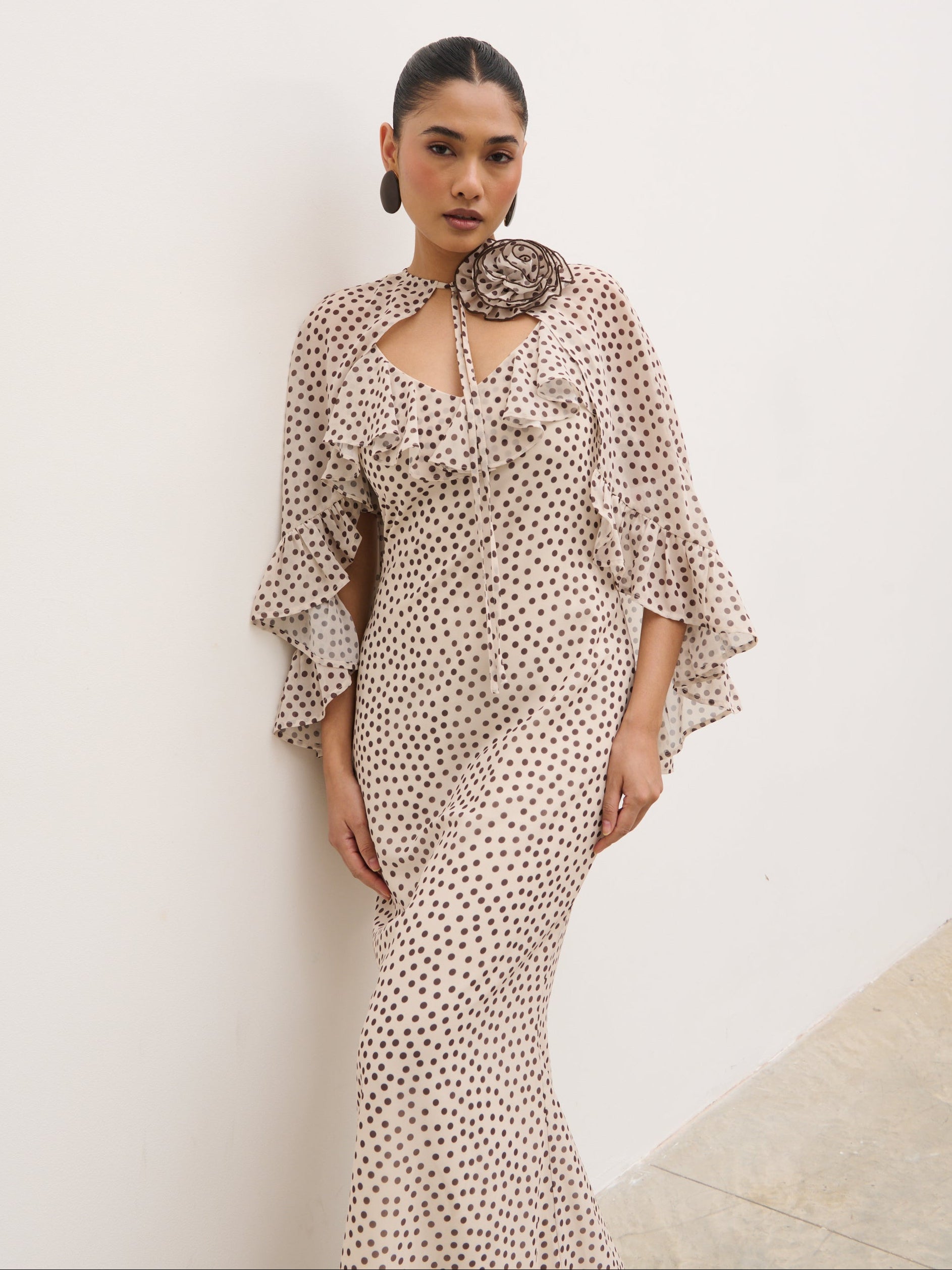 Oriana Corsage Cape Maxi Dress