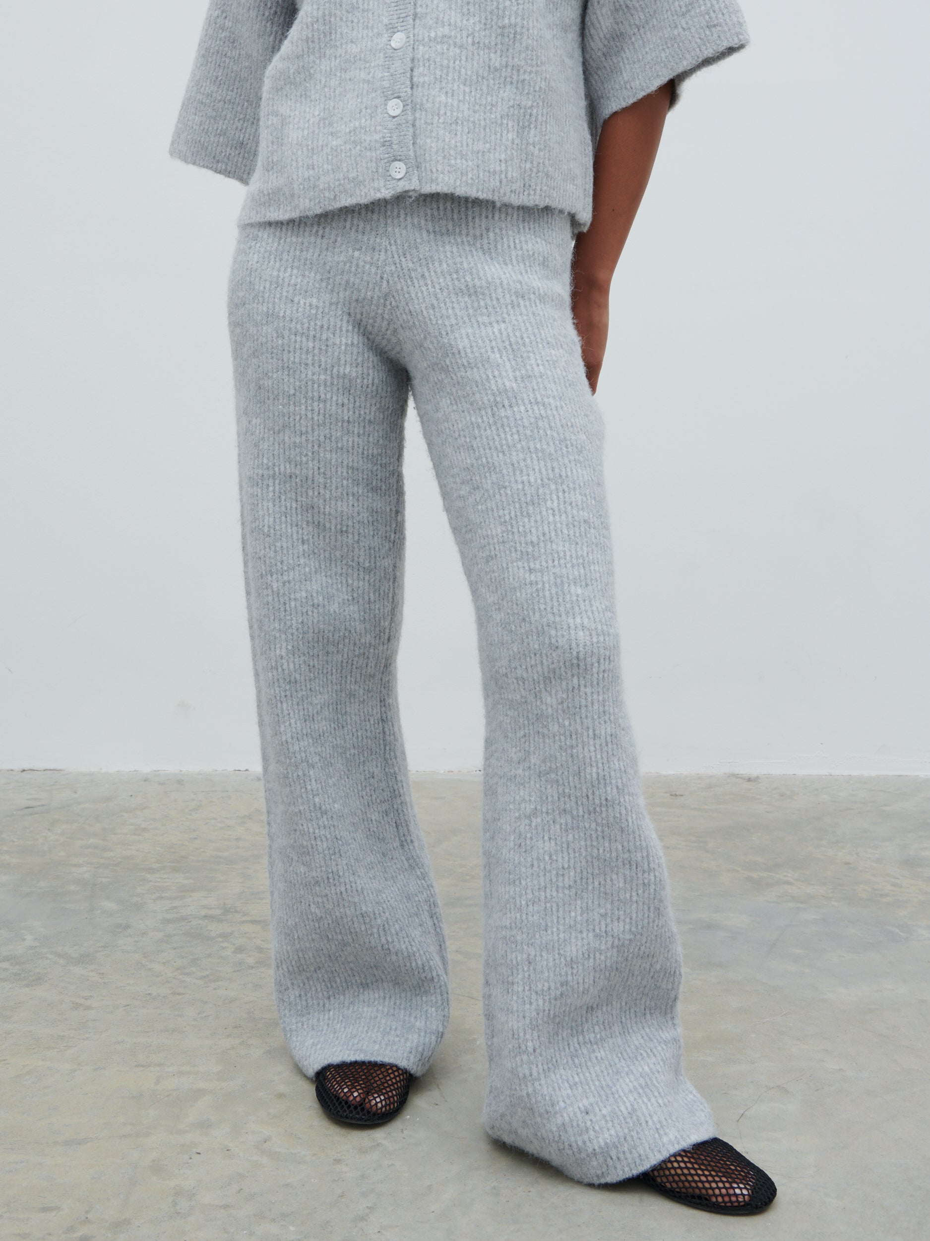 Ovalie Rib Knit Trousers - Grey Marl