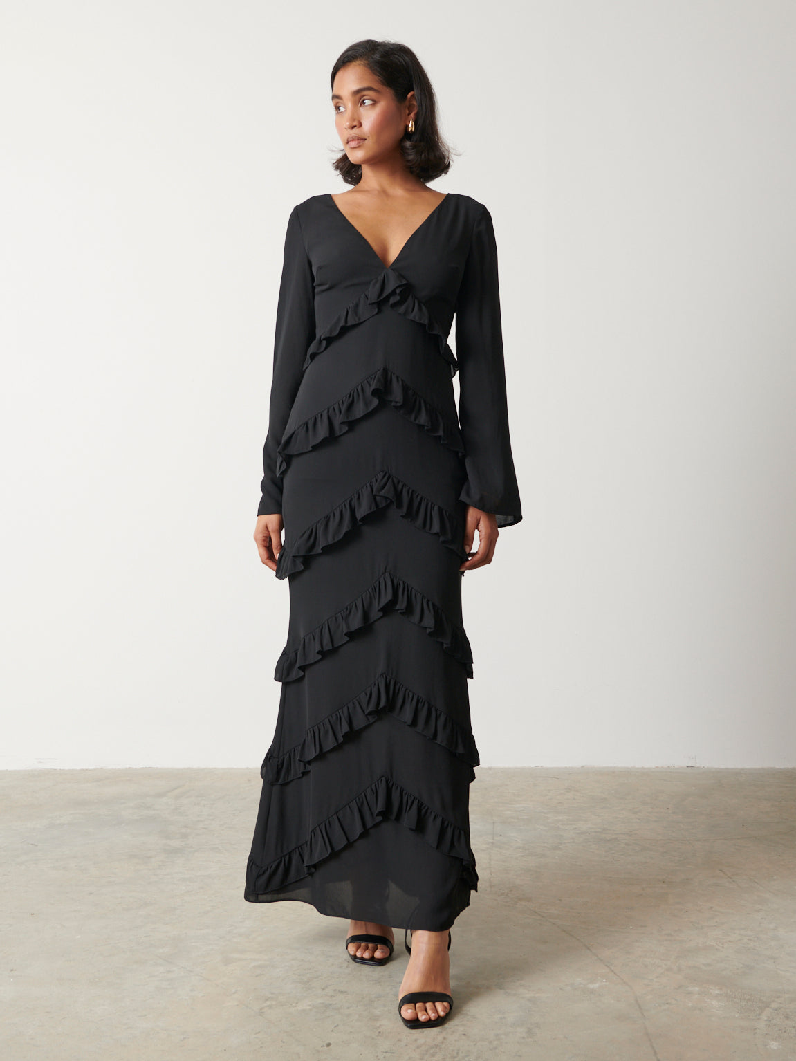 Long Sleeve Ruffle Dress Long Layered Ruffle Sleeve Maxi Dress