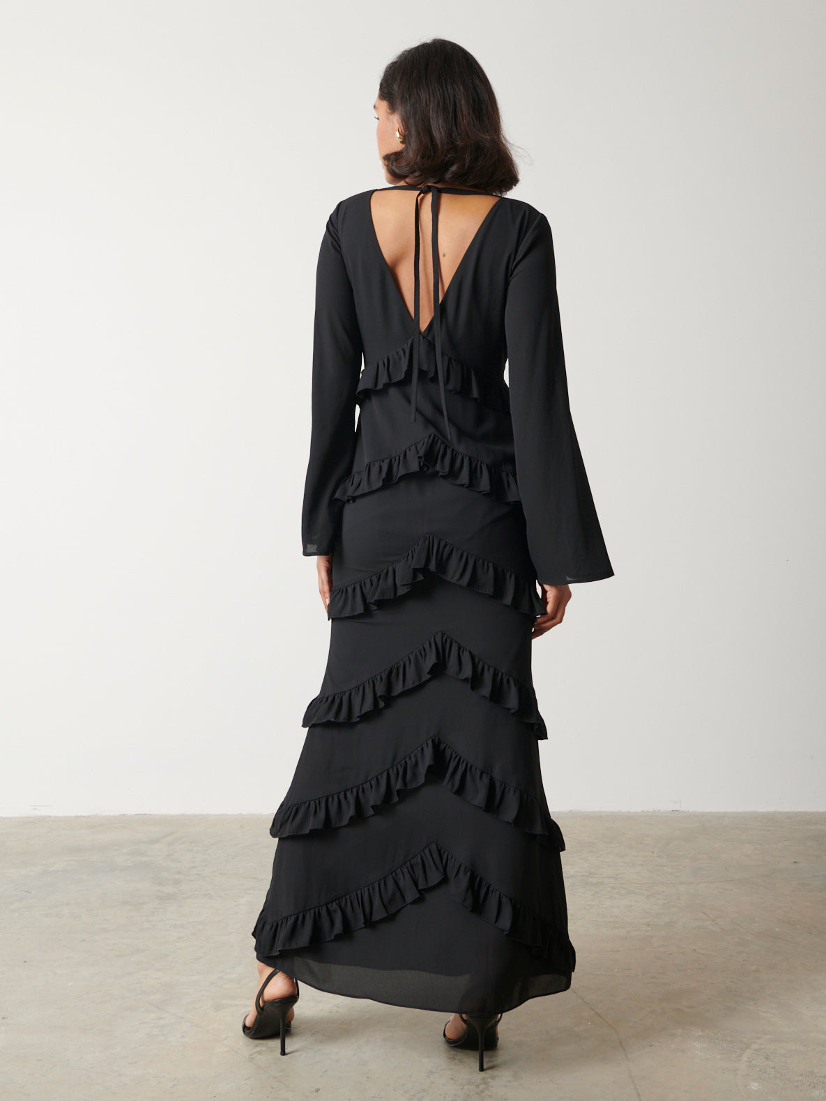 Long Sleeve Black Dress With Frill Sleeves Black Ruffle Detail Maxi Dress Otna Motelrocks-com-us Long Sleeve Black Dress With Frill Sleeves Black Ruffle Detail Maxi Dress Otna Motelrocks-com-us