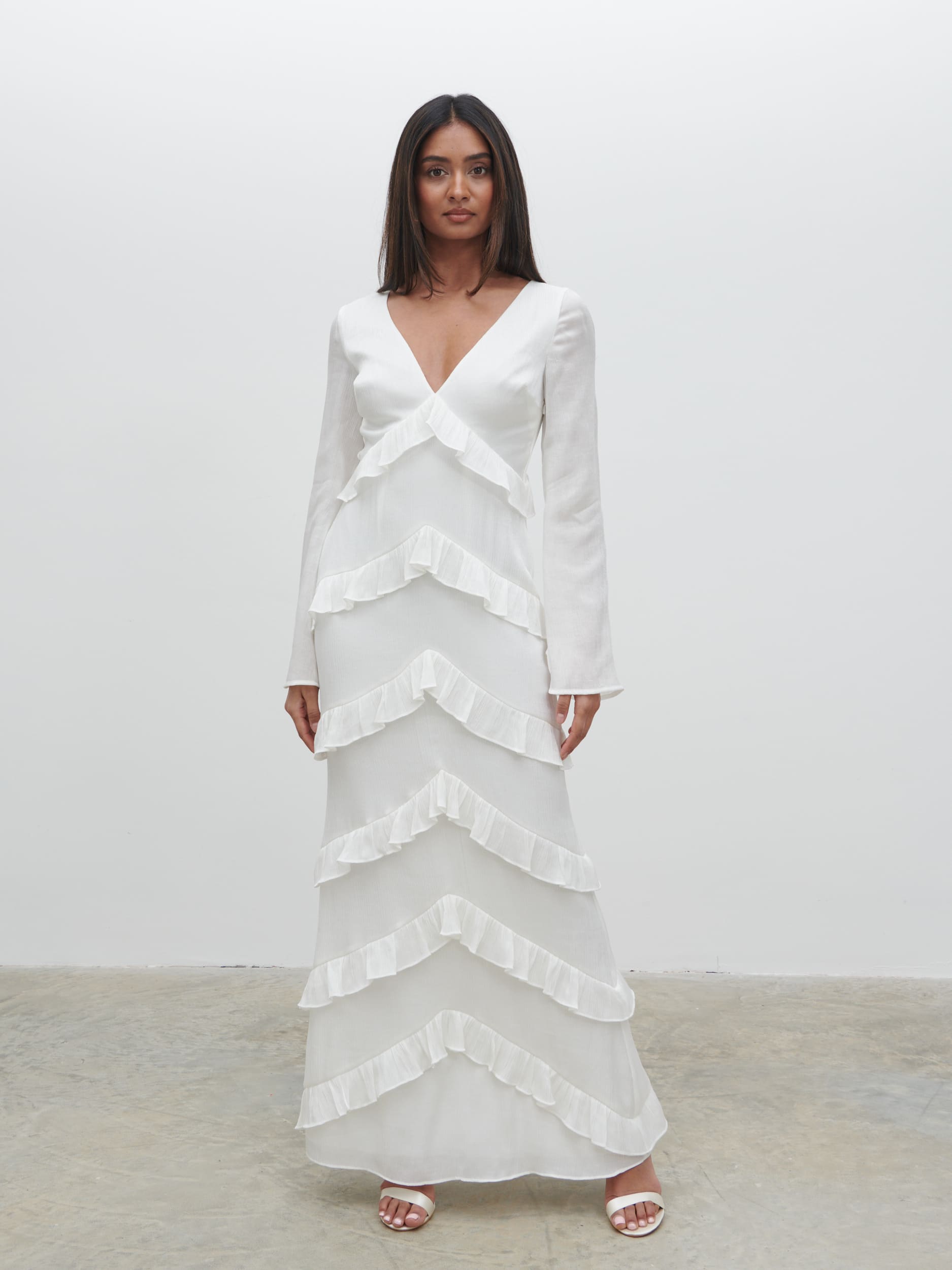 Paige Ruffle Metallic Maxi Dress Ivory – Pretty Lavish