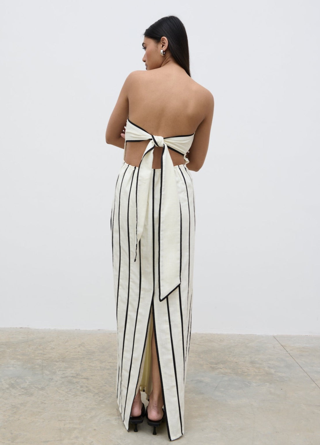 Penny Striped Bandeau Dress - Cream and Black