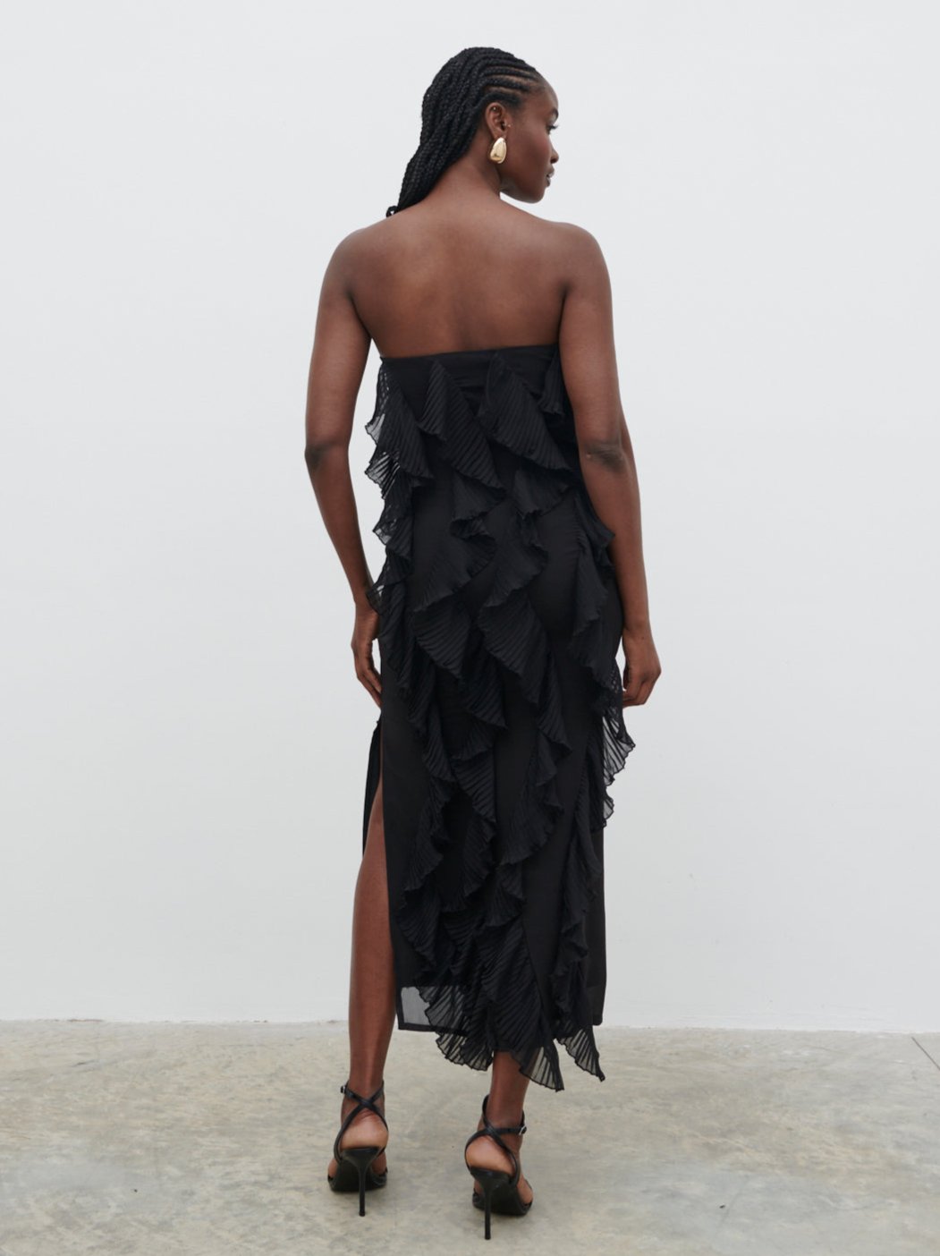 Perla Bandeau Ruffle Midaxi Dress - Black