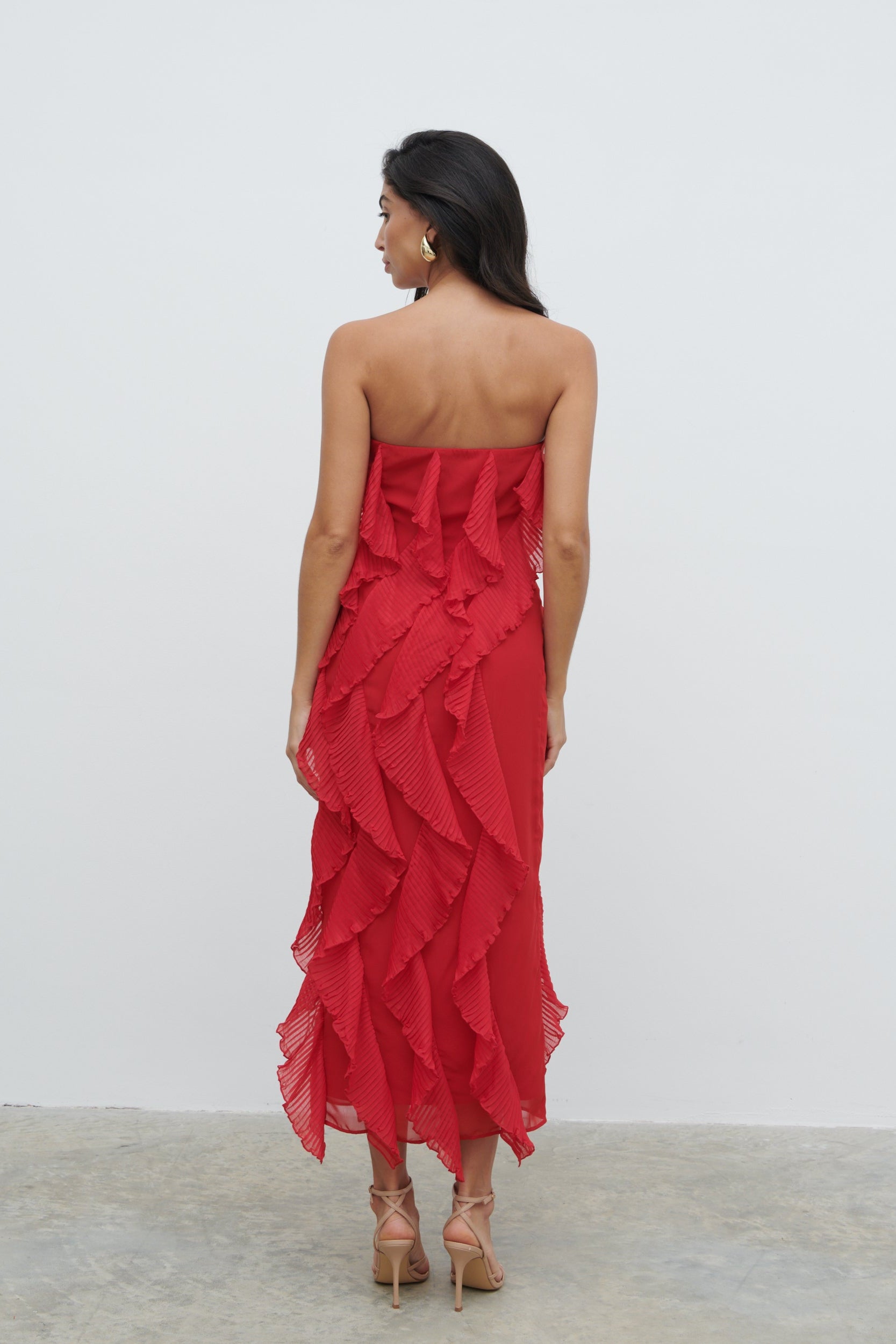 bandeau ruffle detail maxi dress in red Bandeau Ruffle Detail Mini Dress In Red | EGO EU