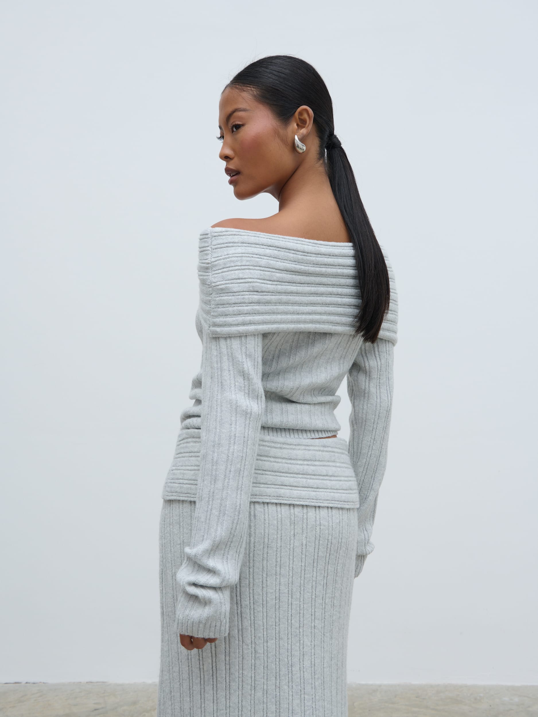 Petra Bardot Cosy Rib Knit Jumper Grey Marl - Main Image