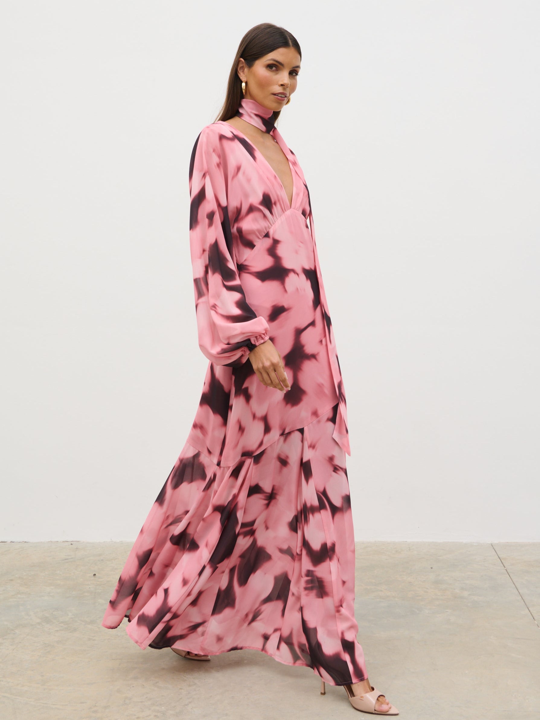 Petula Batwing Scarf Maxi Dress - Blush Watercolour Floral Pretty Lavish Petula Batwing Scarf Maxi Dress - Blush Watercolour Floral Pretty Lavish