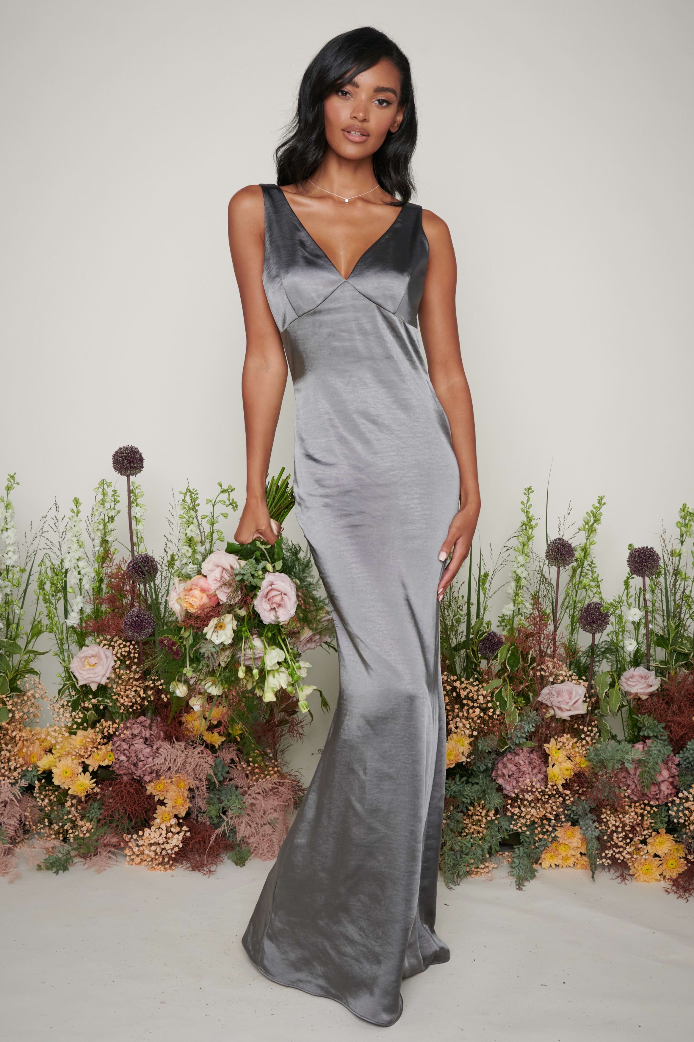Piper Maxi Bridesmaid Dress Matte Slate Grey - Main Image
