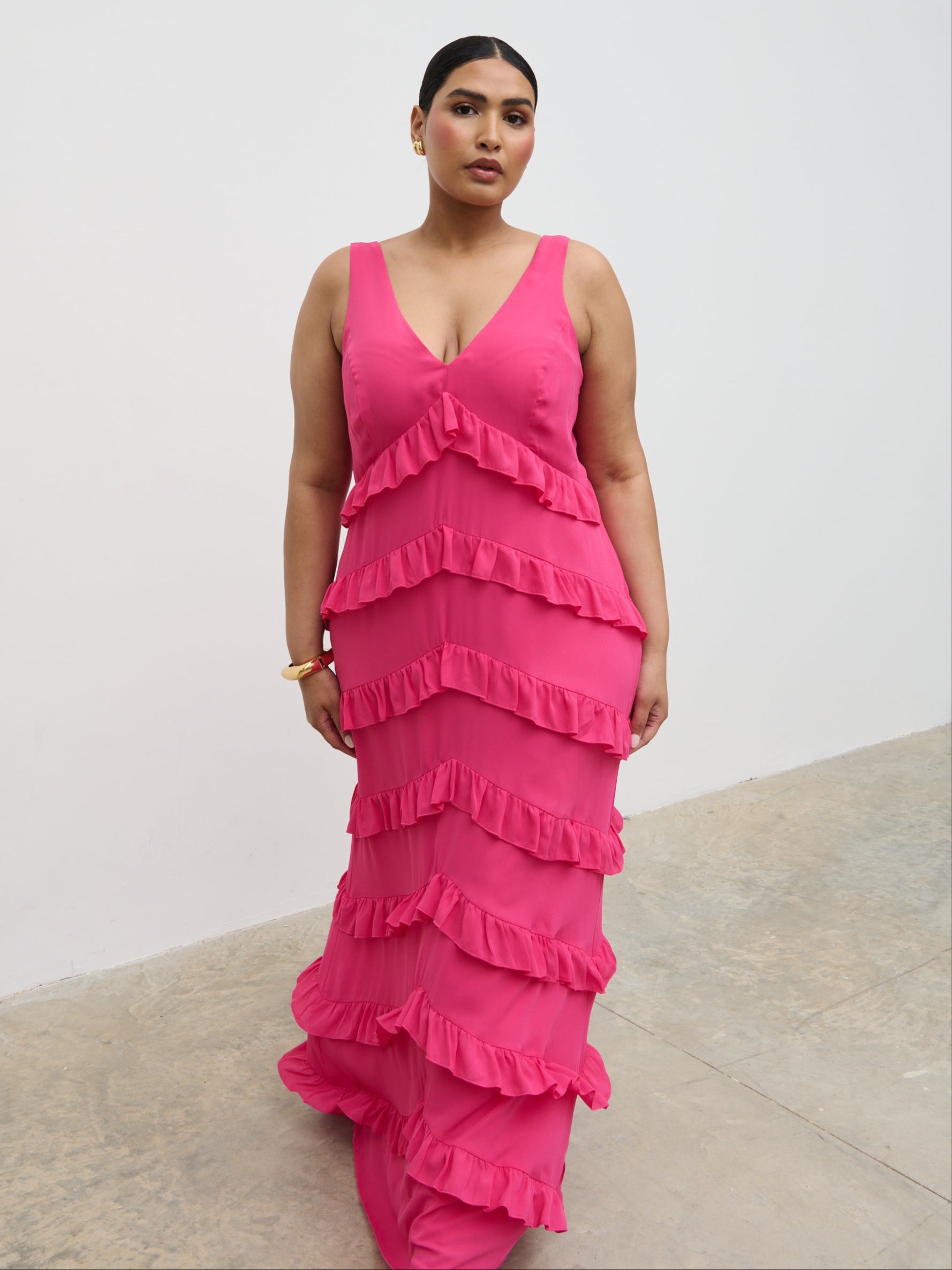 Piper Ruffle Maxi Dress Curve - Fuchsia Pretty Lavish Piper Ruffle Maxi Dress Curve - Fuchsia Pretty Lavish