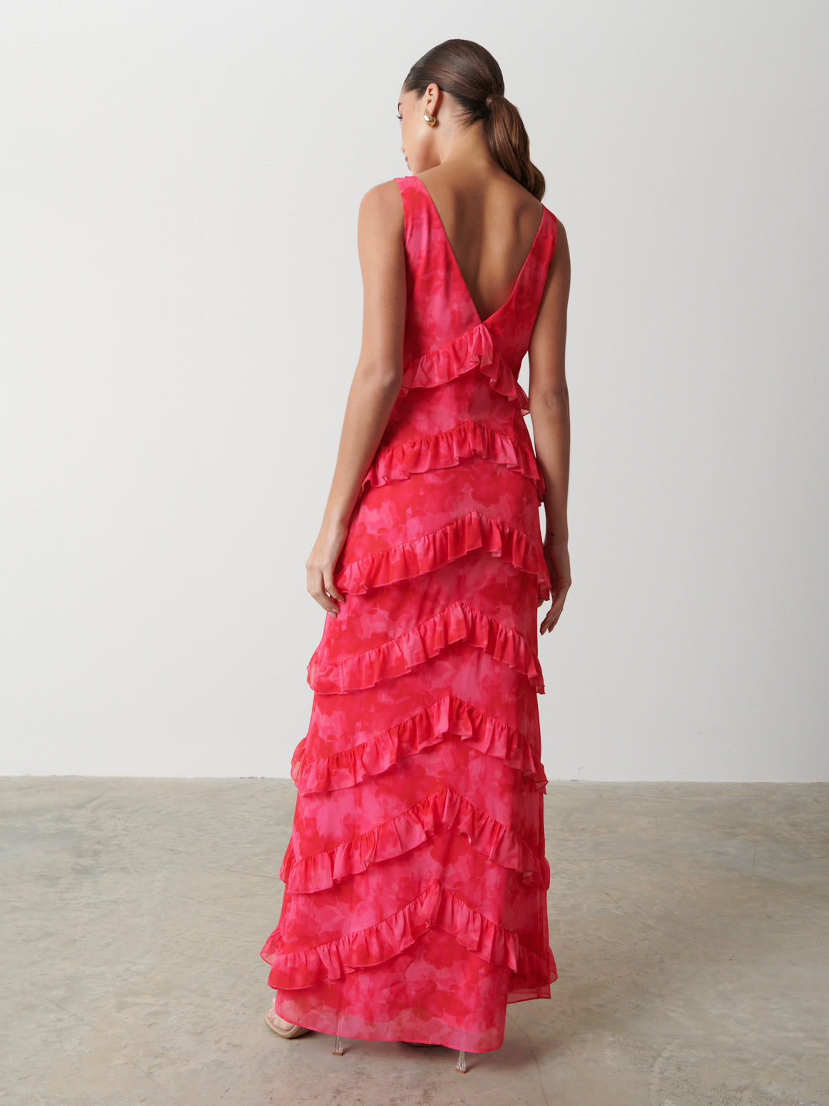 Piper Ruffle Maxi Dress - Pink and Red Watercolour – Pretty Lavish