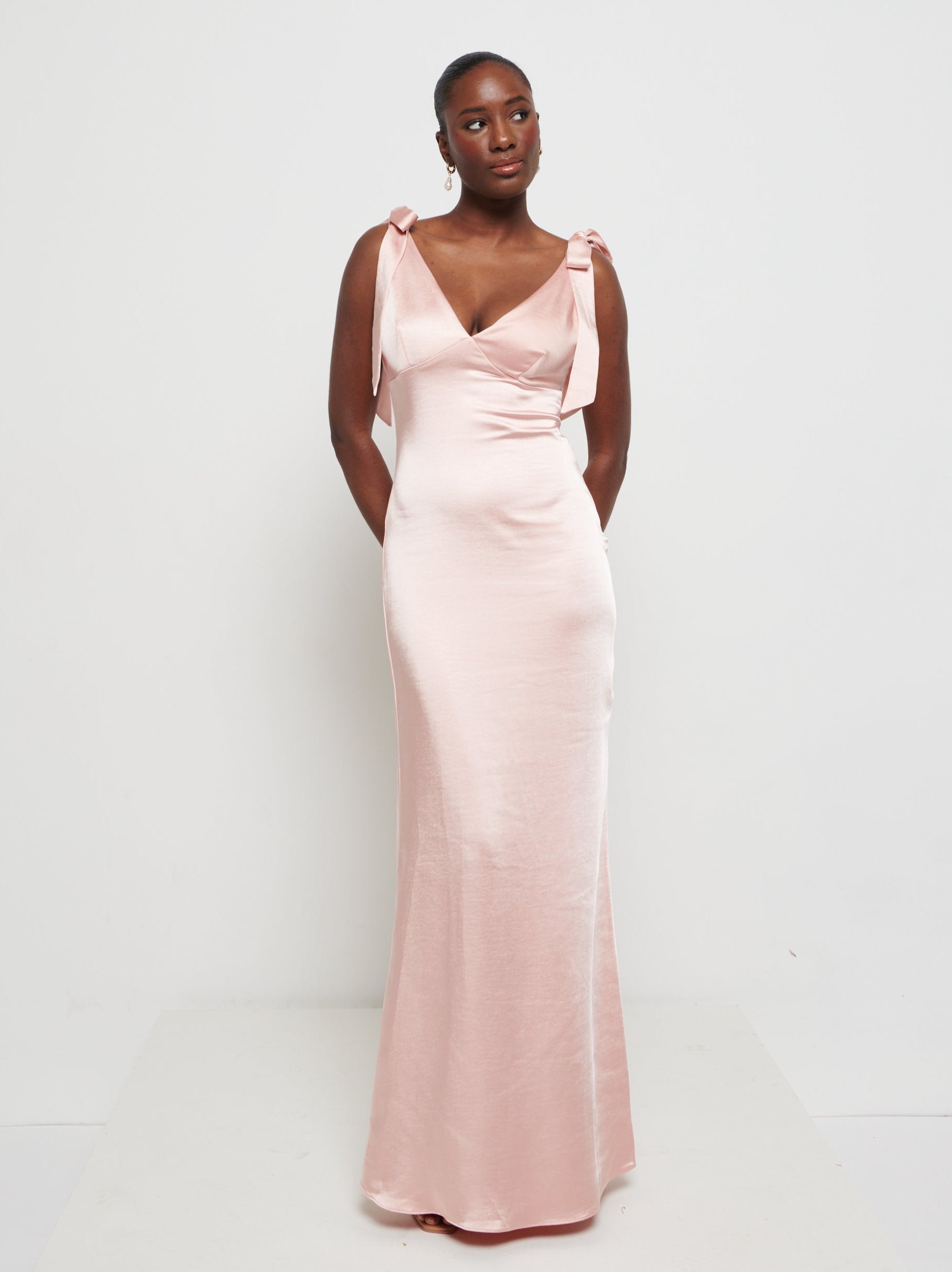 blush maxi bridesmaid dress KissProm