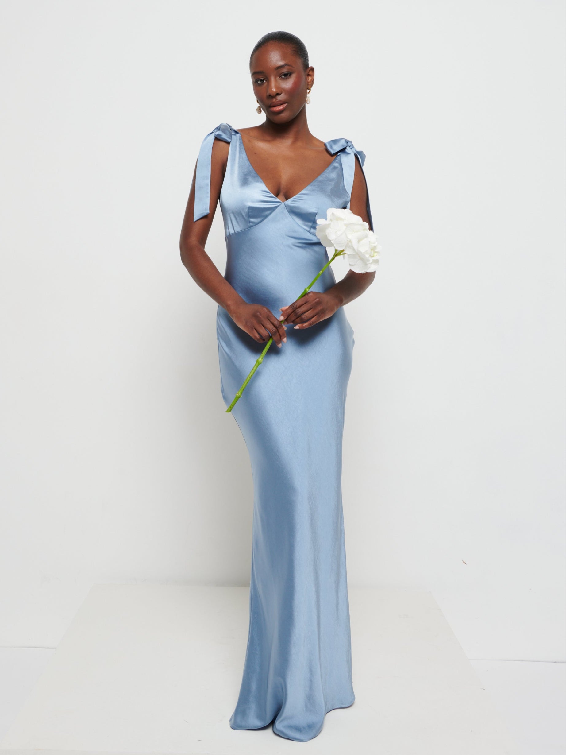 dusty blue multiway dress Dusty Blue Bridesmaid Dresses Multiway Charming Spaghetti Straps Pleated Stretch Satin Bridesmaid Dress With Slit