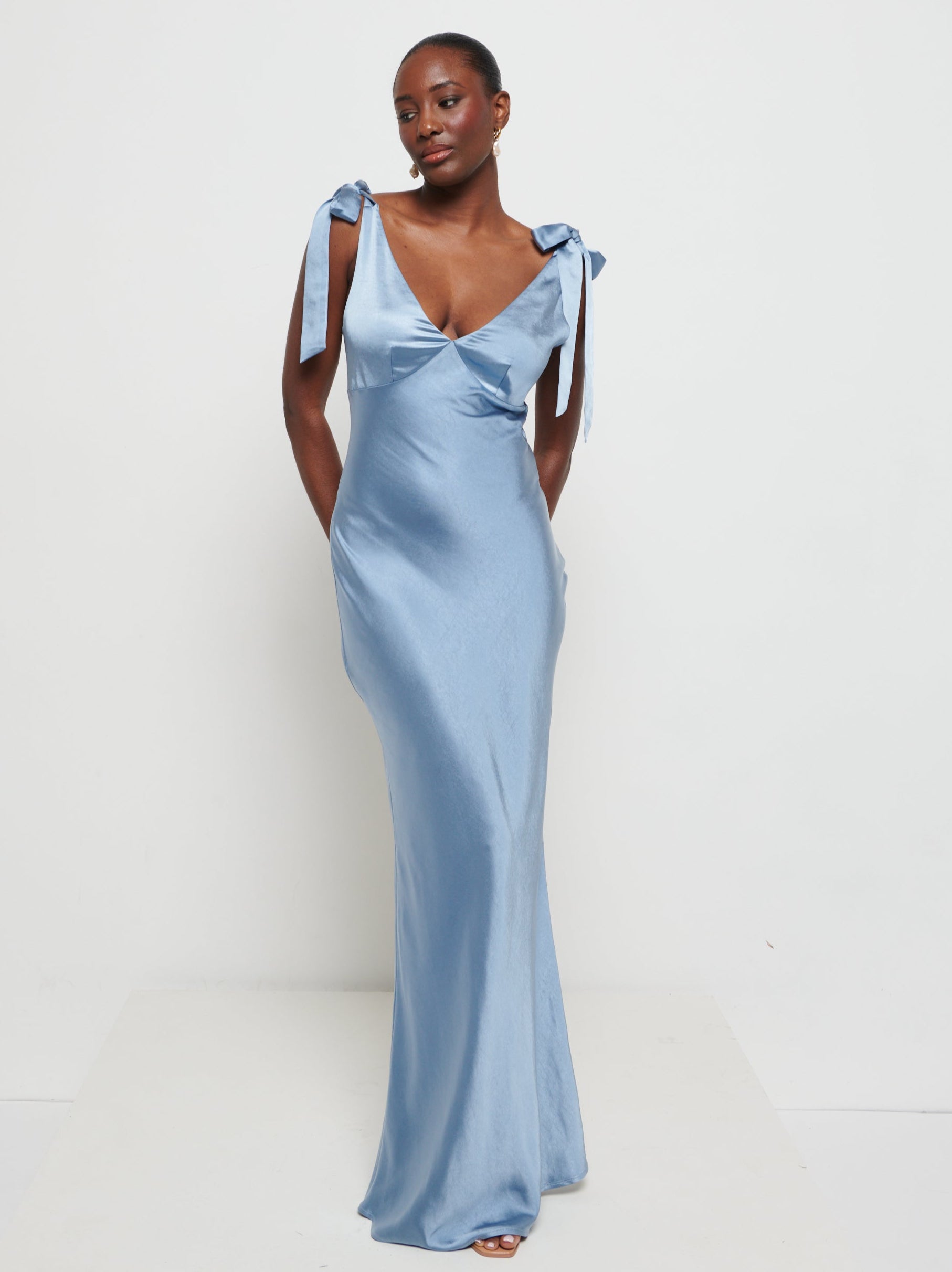 Piper Tie Maxi Bridesmaid Dress - Dusty Blue Pretty Lavish Piper Tie Maxi Bridesmaid Dress - Dusty Blue Pretty Lavish
