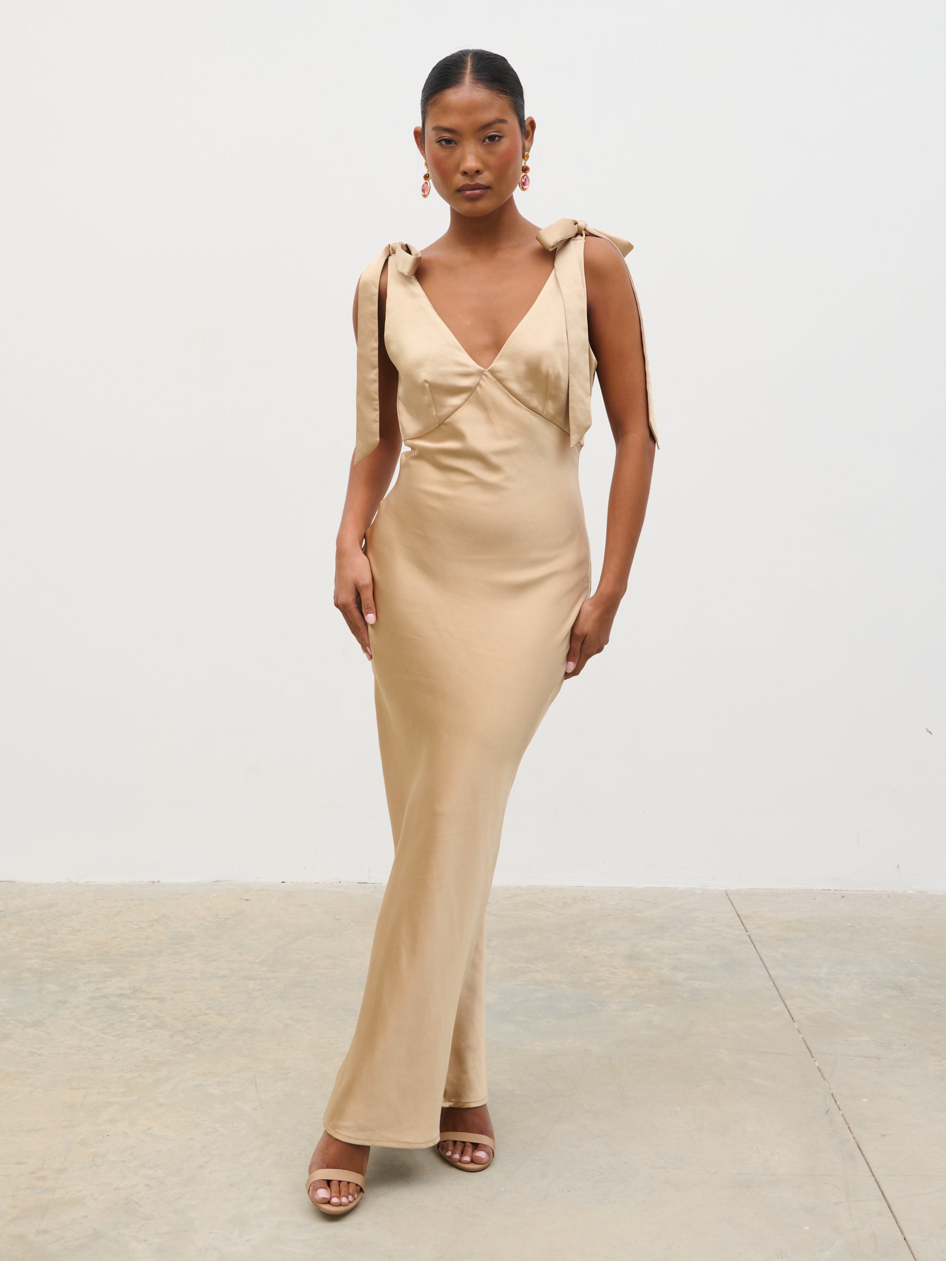 Piper Tie Midaxi Satin Dress - Gold Pretty Lavish Piper Tie Midaxi Satin Dress - Gold Pretty Lavish