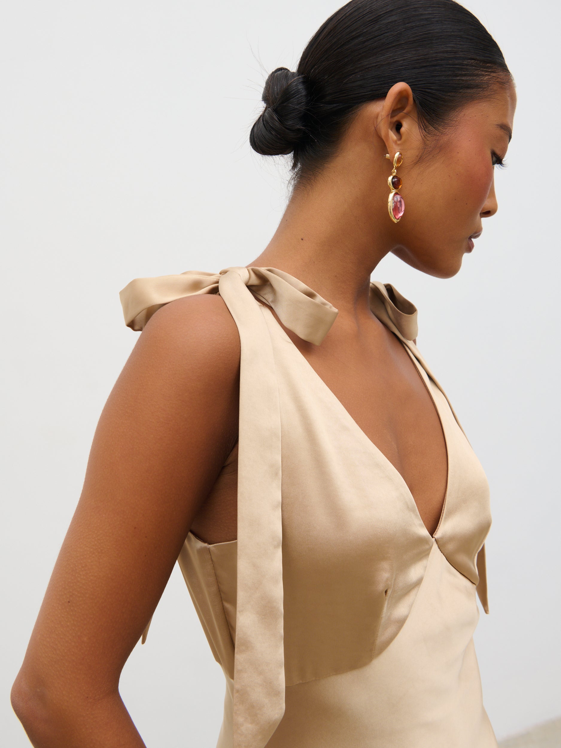 Piper Tie Midaxi Satin Dress - Gold Pretty Lavish Piper Tie Midaxi Satin Dress - Gold Pretty Lavish