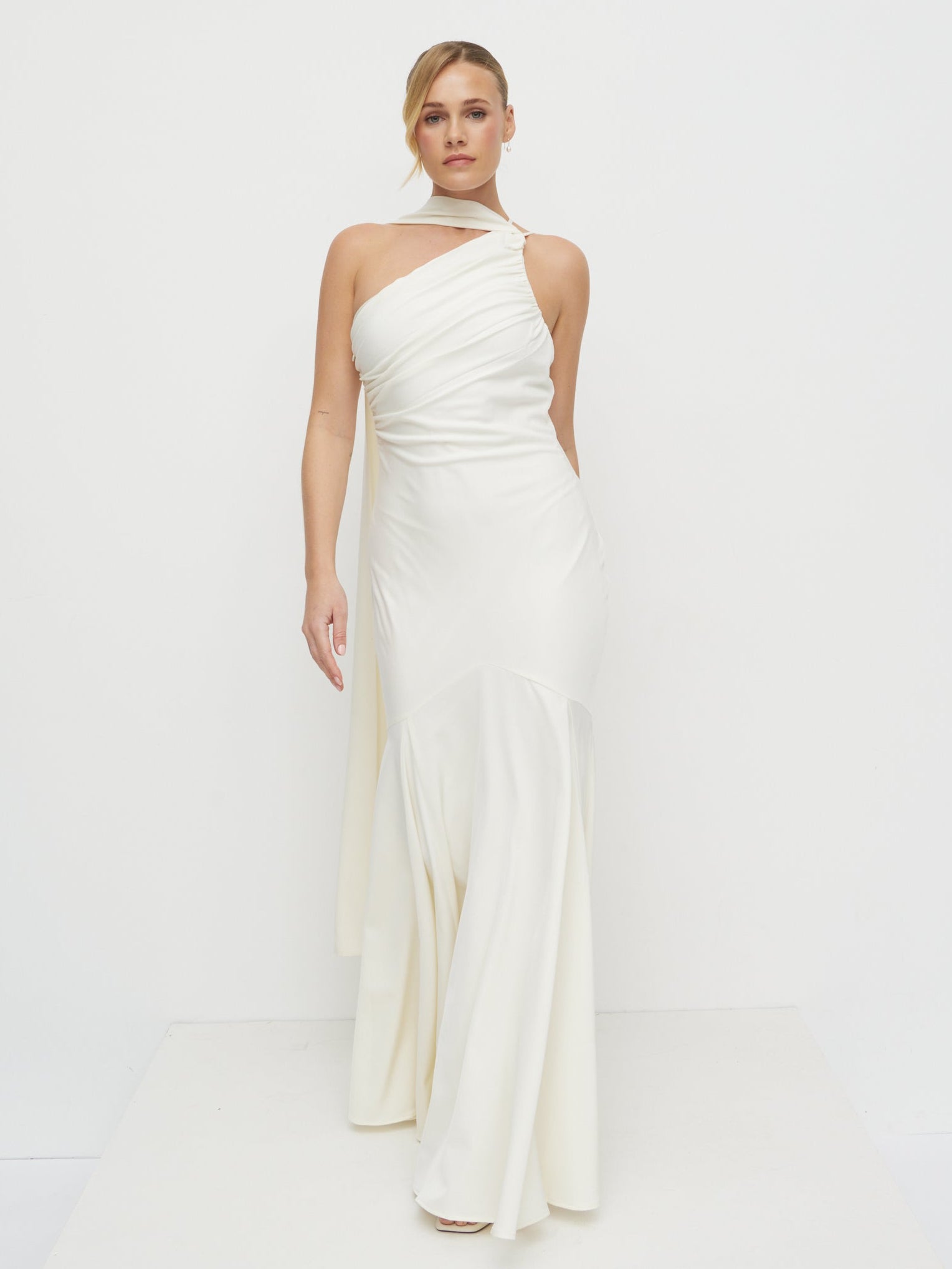 long one shoulder white dress Porto One Shoulder Godet Maxi Dress