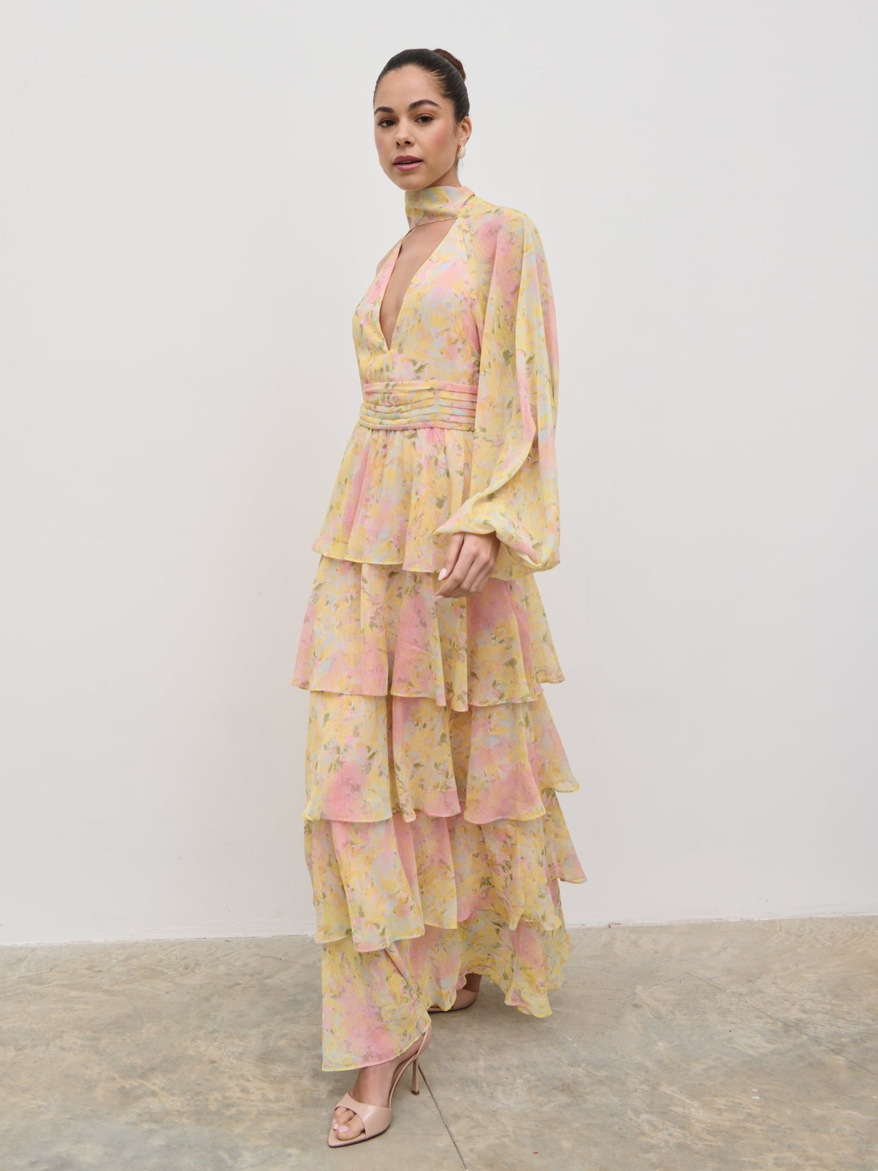 Anya Ruffle Maxi Dress - Pastel Multi Abstract Print Pretty Lavish Anya Ruffle Maxi Dress - Pastel Multi Abstract Print Pretty Lavish