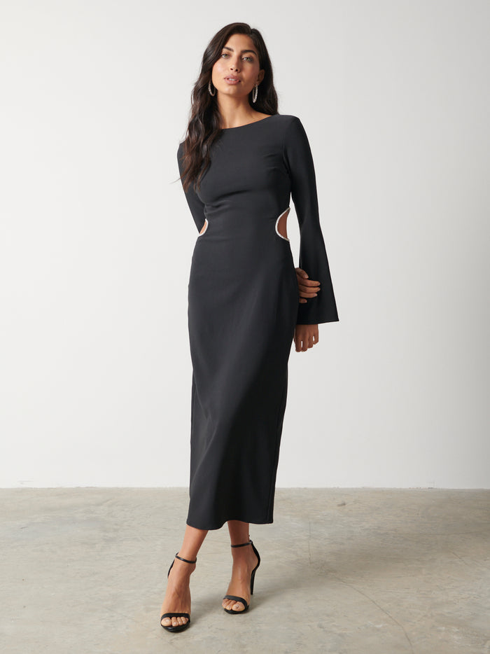 Melantha Black Floral Embellished Midaxi Dress
