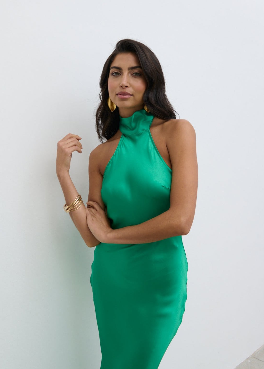 Raleigh Recycled Cowl Back Midaxi Dress - Emerald Green