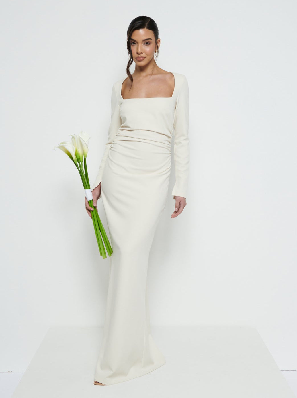 Reagan Square Neck Crepe Maxi Bridesmaid Dress - Champagne