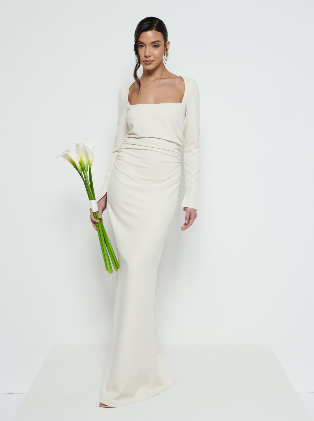 Reagan Square Neck Crepe Maxi Bridesmaid Dress - Champagne Pretty Lavish Reagan Square Neck Crepe Maxi Bridesmaid Dress - Champagne Pretty Lavish