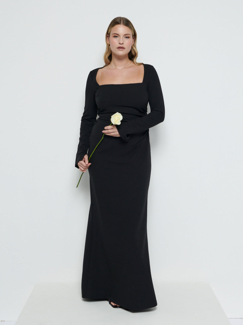 Reagan Square Neck Crepe Maxi Bridesmaid Dress - Black