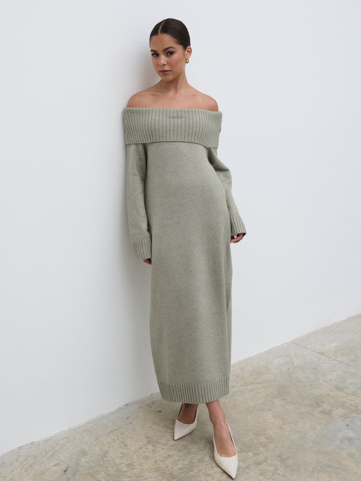 Renee Chunky Knit Midaxi Dress - Sage Pretty Lavish Renee Chunky Knit Midaxi Dress - Sage Pretty Lavish