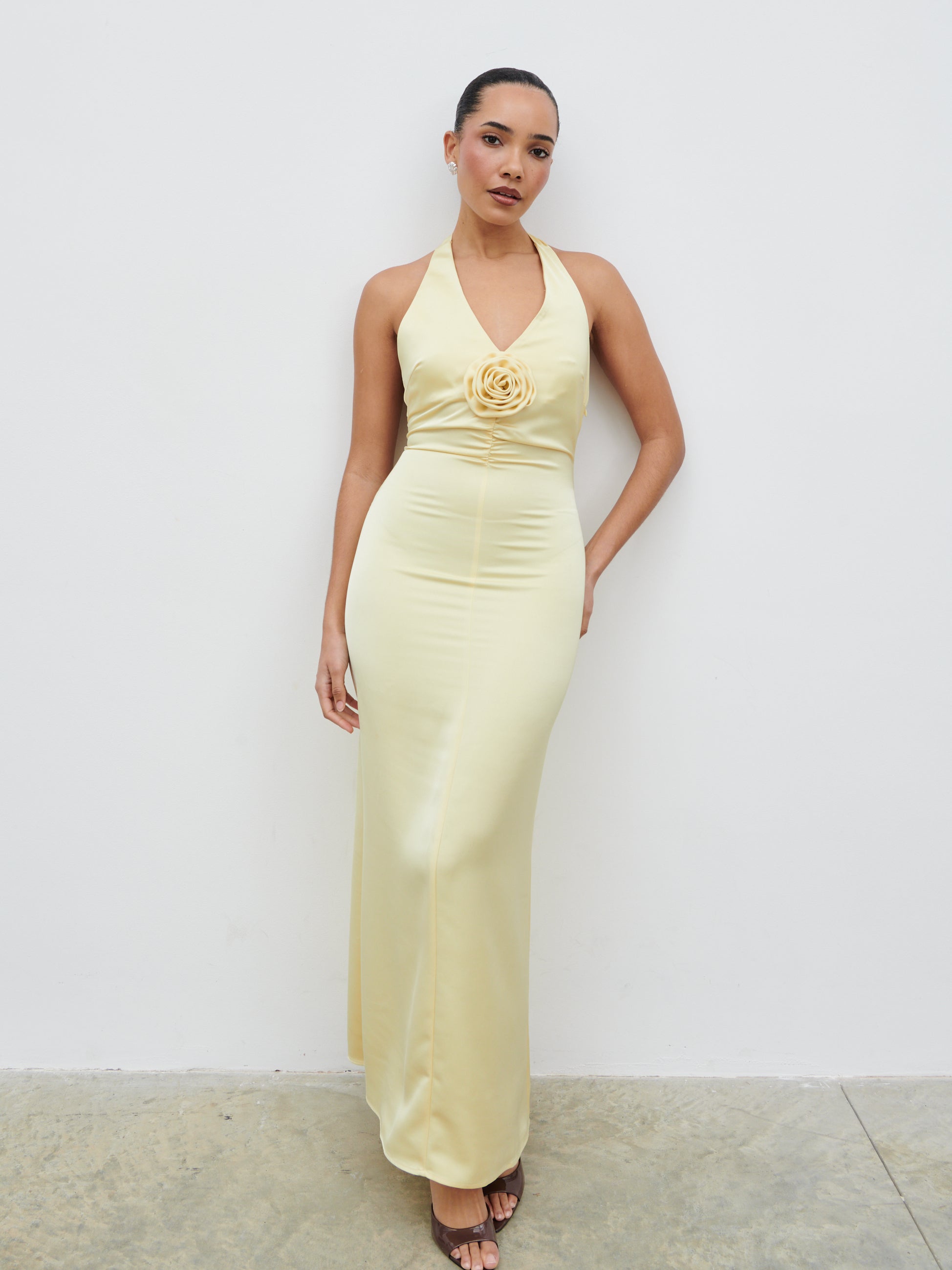 Reya Satin Corsage Maxi Dress