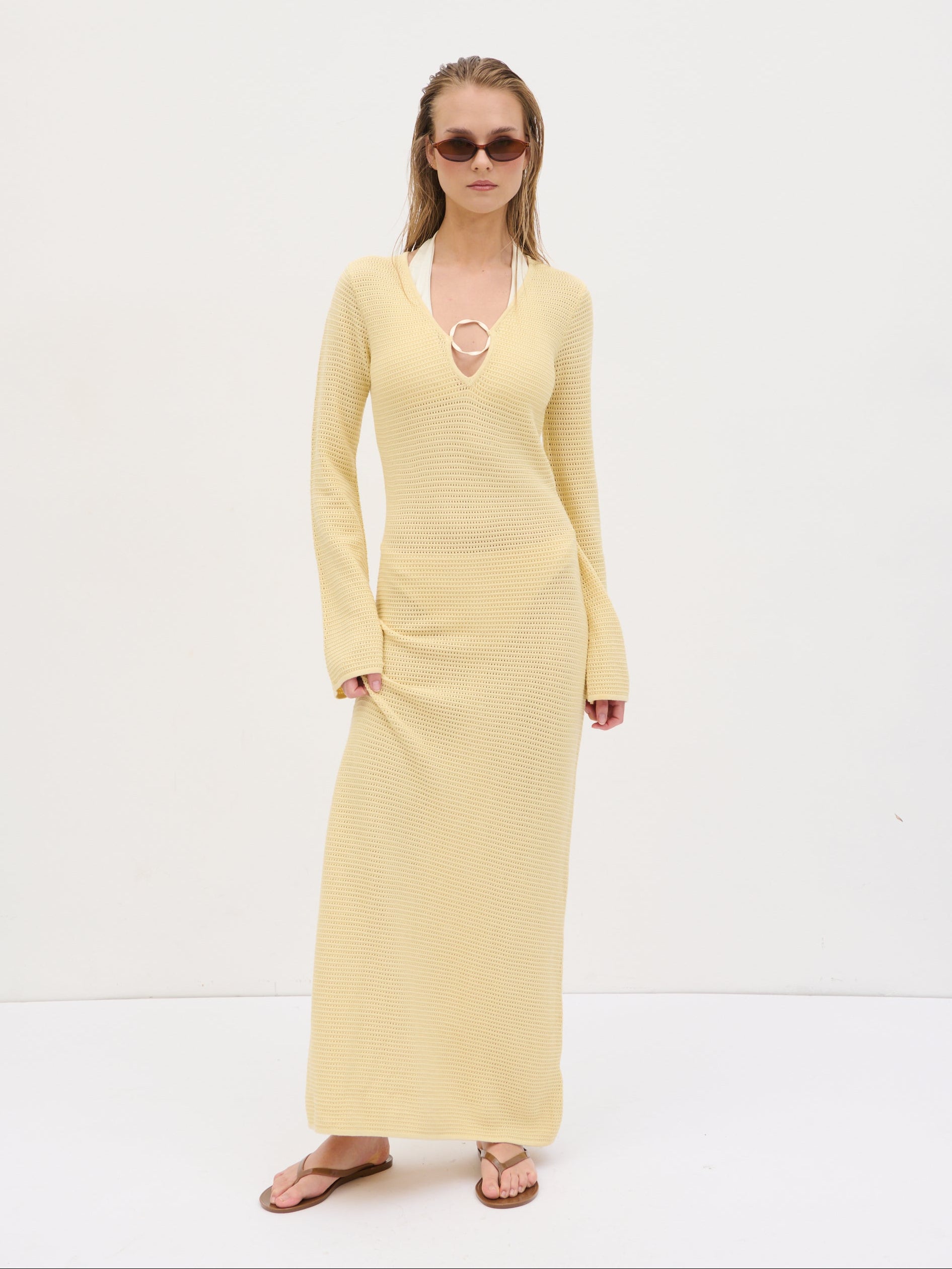 Riviera Hardware Knit Midaxi Dress - Lemon Pretty Lavish Riviera Hardware Knit Midaxi Dress - Lemon Pretty Lavish