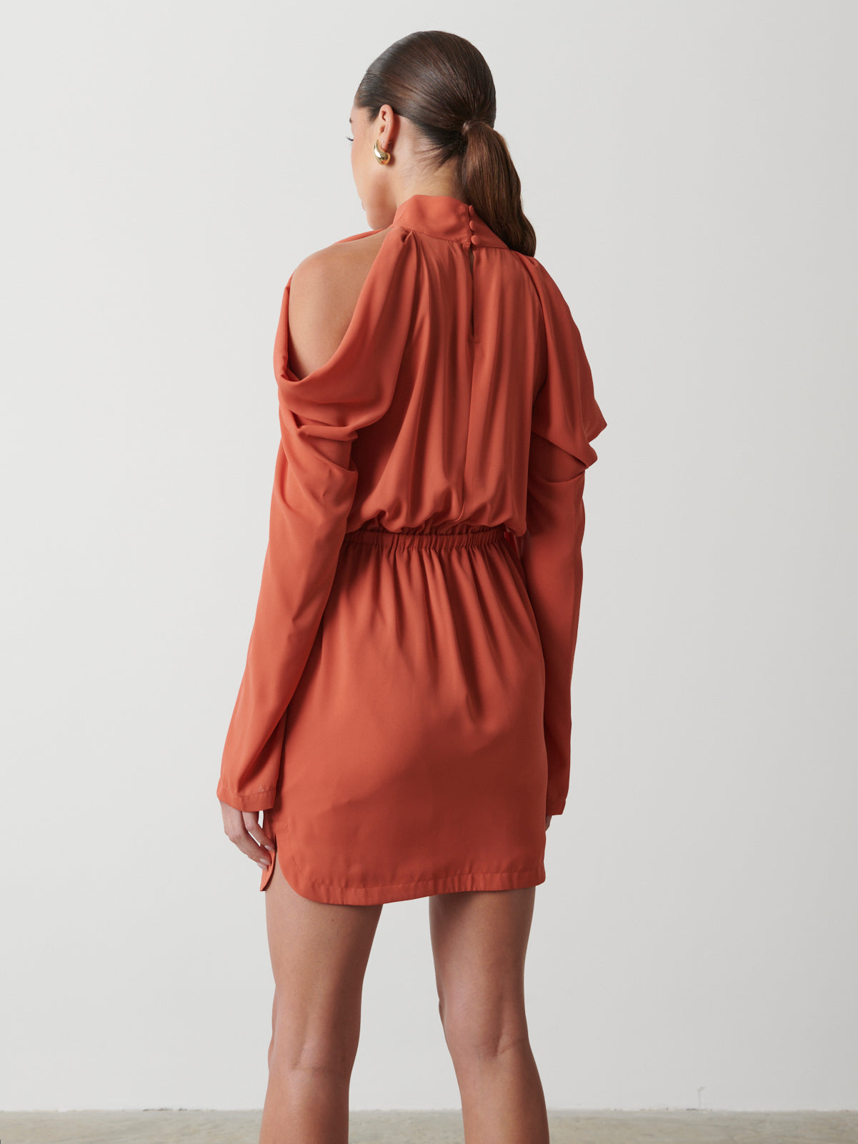 Rosie Cold Shoulder Mini Dress - Terracotta