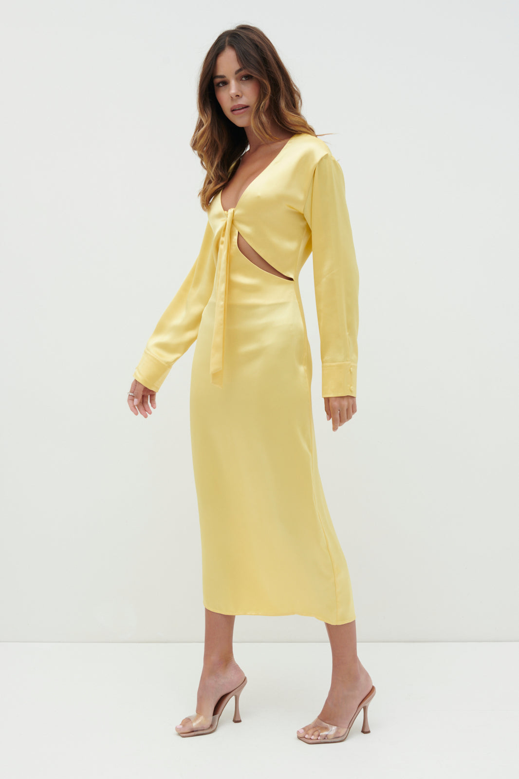 Rosslyn Tied Long Sleeve Midaxi Dress - Lemon – Pretty Lavish