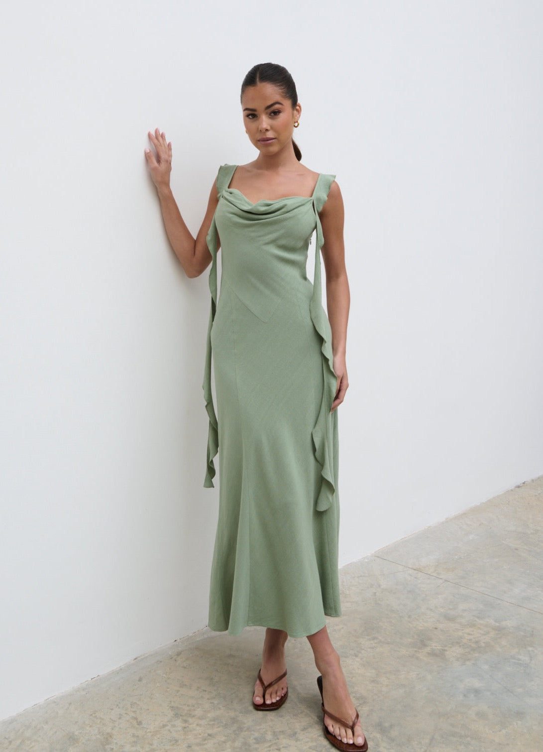 Rya Ruffle Midaxi Dress - Green