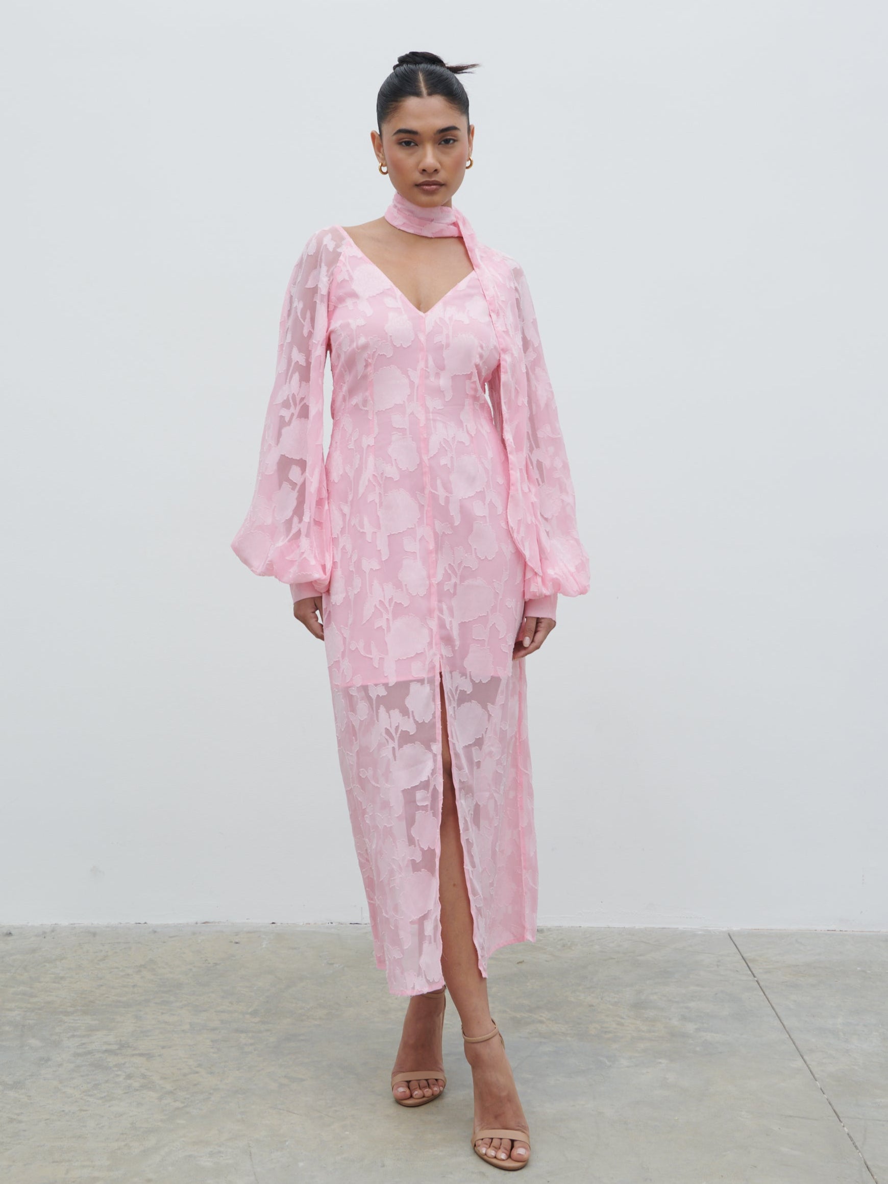 Sadie Jacquard Midaxi Dress - Posie Pink