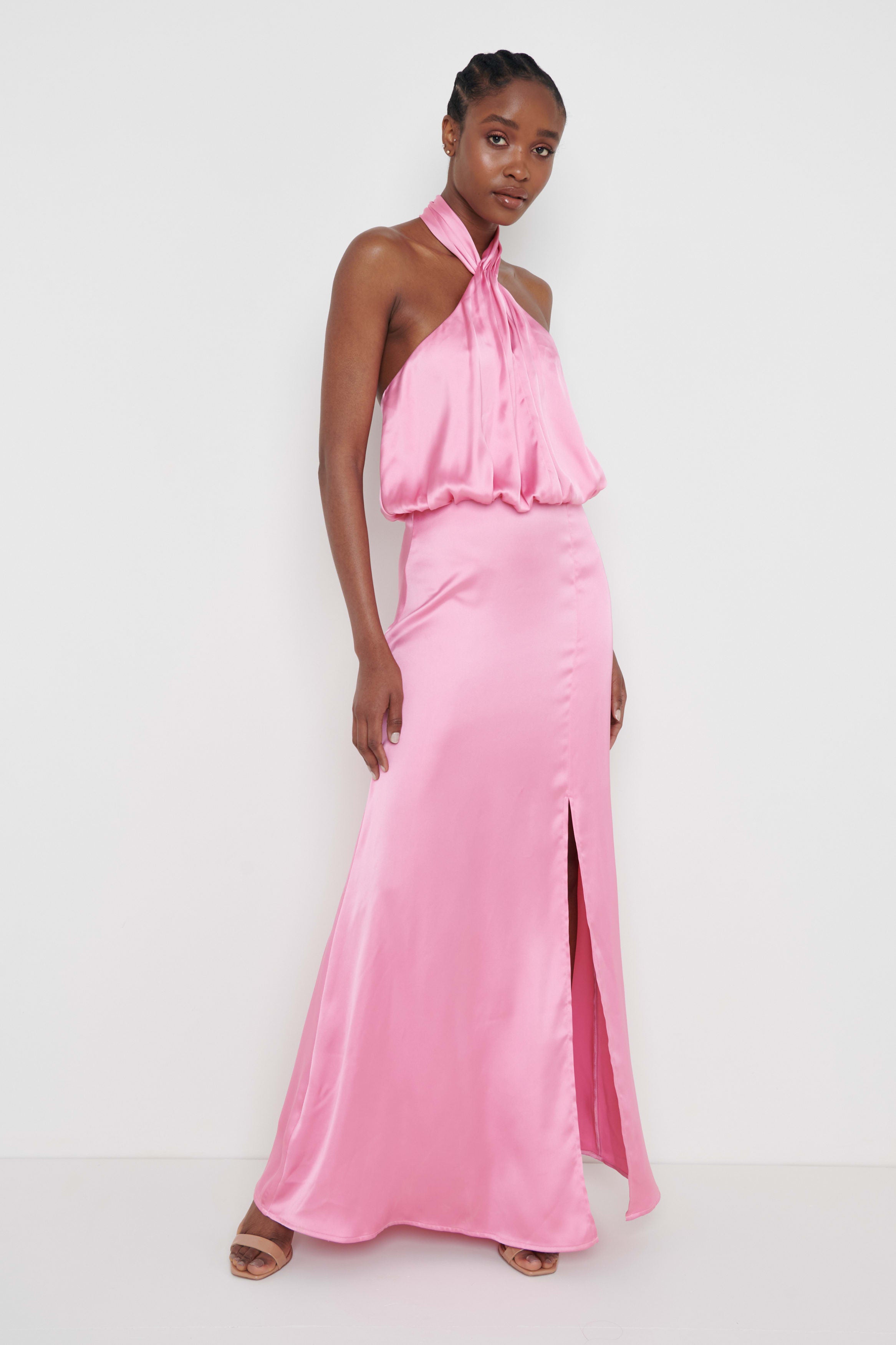 pretty lavish pink satin dress Bon Bon Pink Bridesmaid Dress Matte Satin Size Large