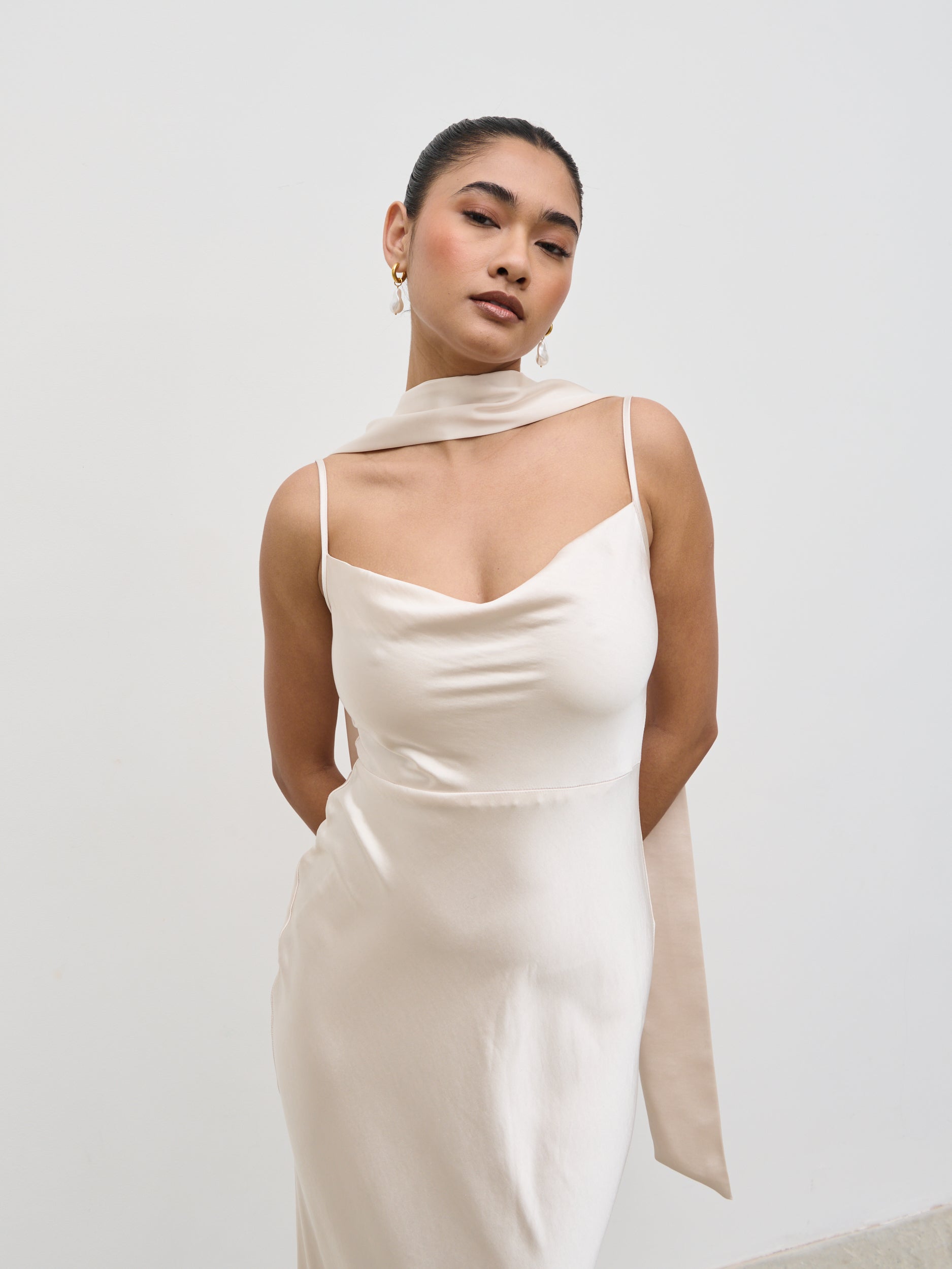 keisha slip maxi dress champagne Keisha Maxi Bridesmaid Dress