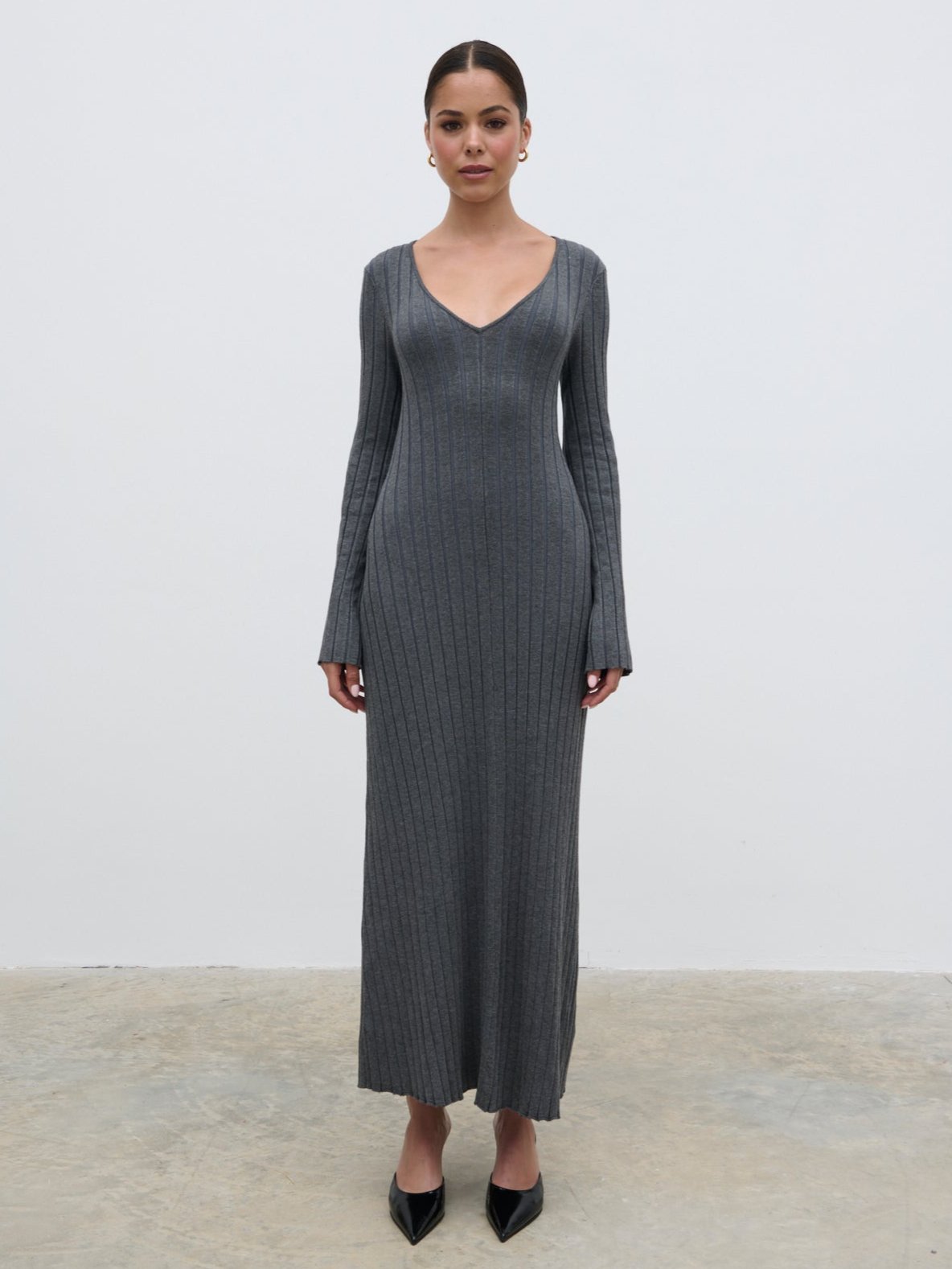 Scarlett Tie Knit Dress - Charcoal Pretty Lavish Scarlett Tie Knit Dress - Charcoal Pretty Lavish