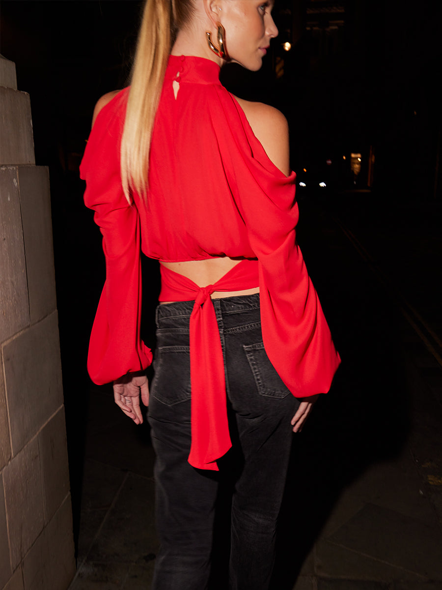 Selena Cold Shoulder Top - Scarlet Red