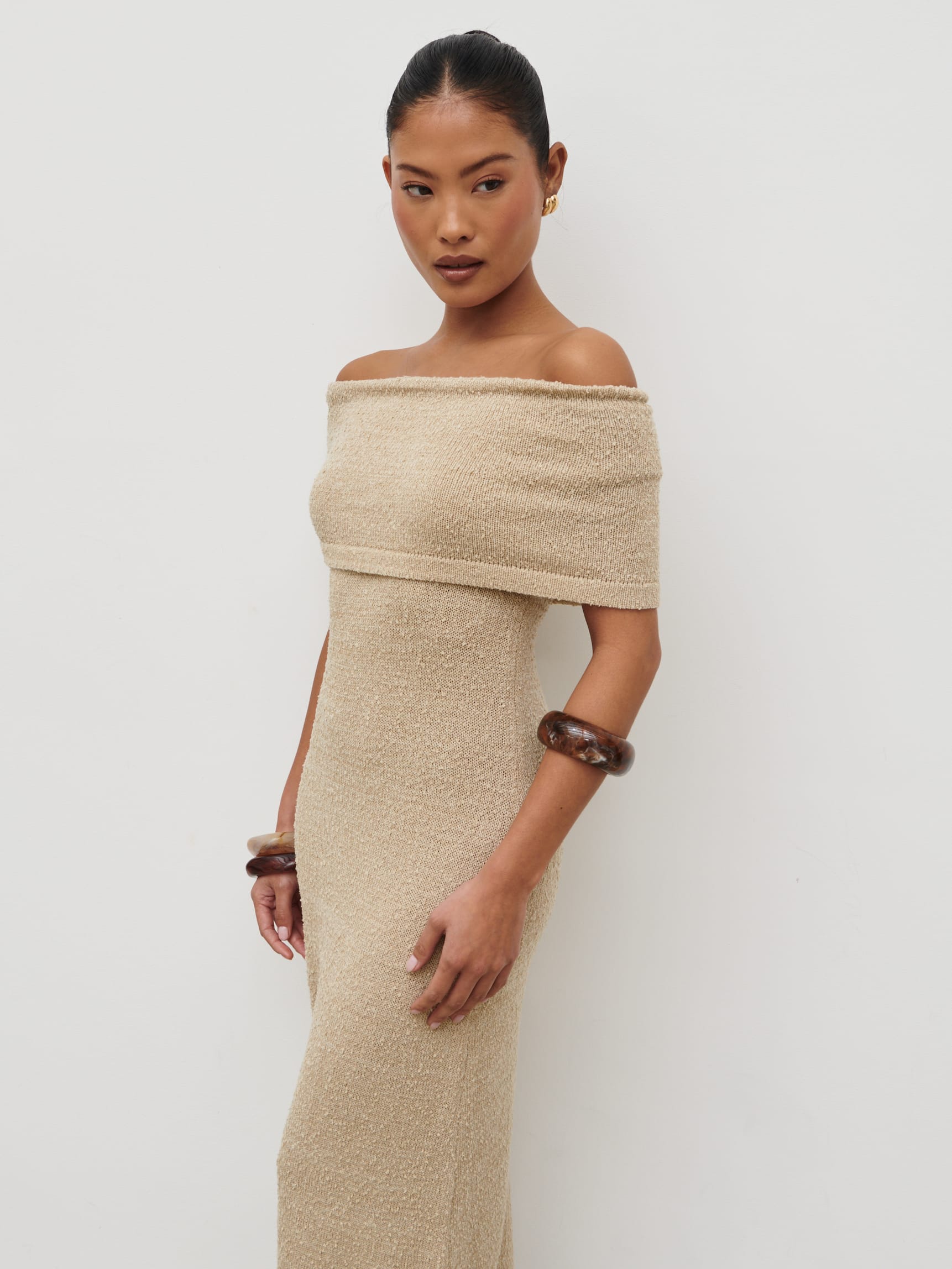 Selma Boucle Knit Maxi Dress - Stone Pretty Lavish Selma Boucle Knit Maxi Dress - Stone Pretty Lavish