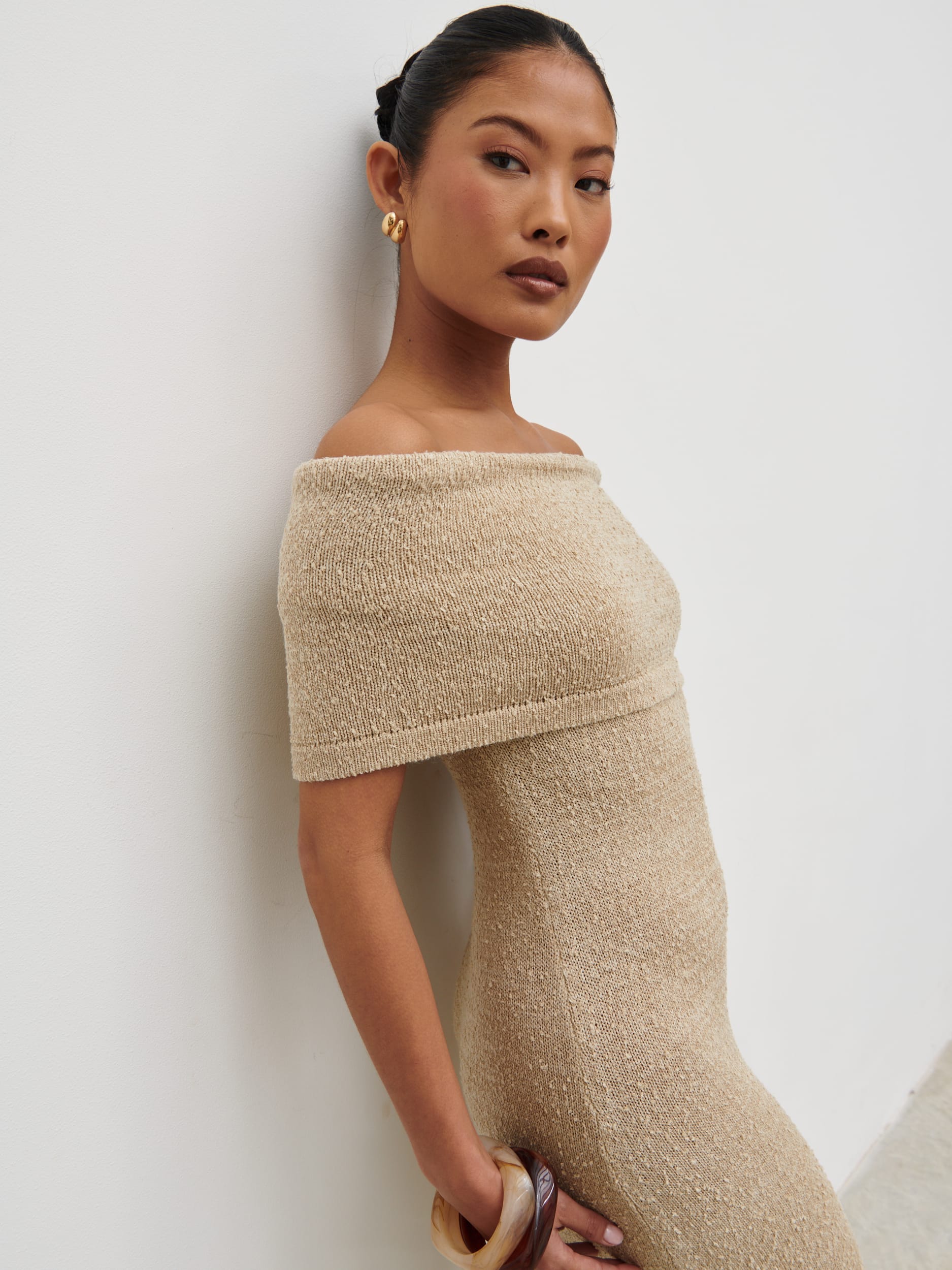 Selma Boucle Knit Maxi Dress - Stone Pretty Lavish Selma Boucle Knit Maxi Dress - Stone Pretty Lavish