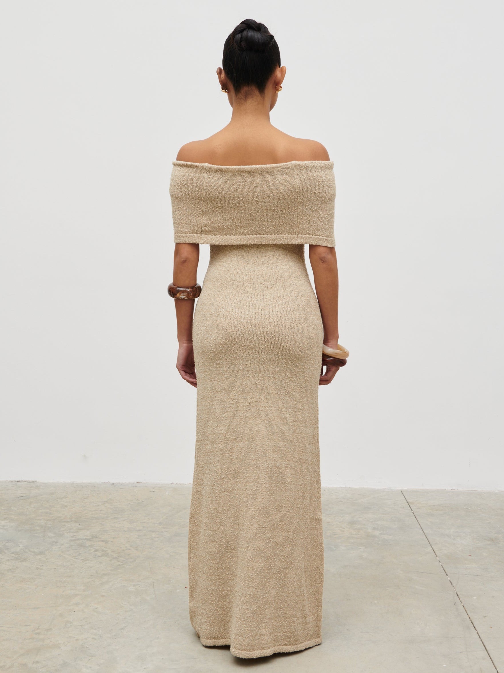 Selma Boucle Knit Maxi Dress - Stone Pretty Lavish Selma Boucle Knit Maxi Dress - Stone Pretty Lavish