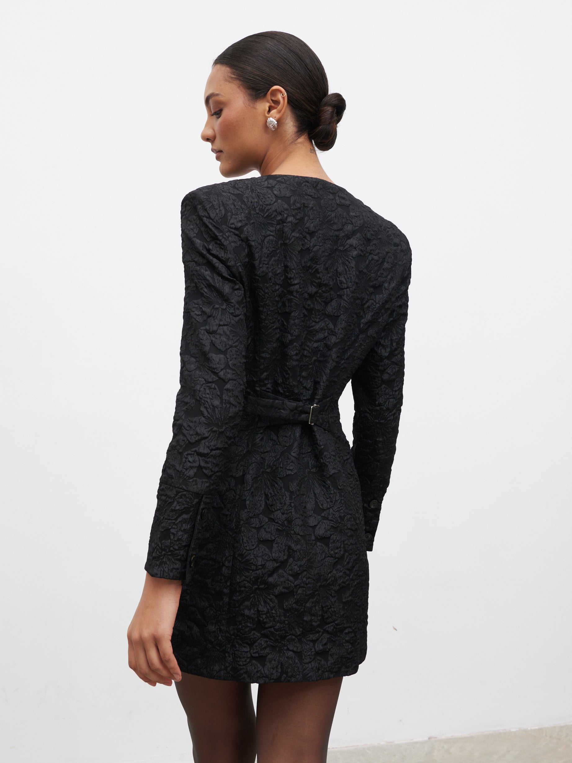 Serel Cinched Blazer Mini Dress - Black Jacquard Serel Cinched Blazer Mini Dress - Black Jacquard