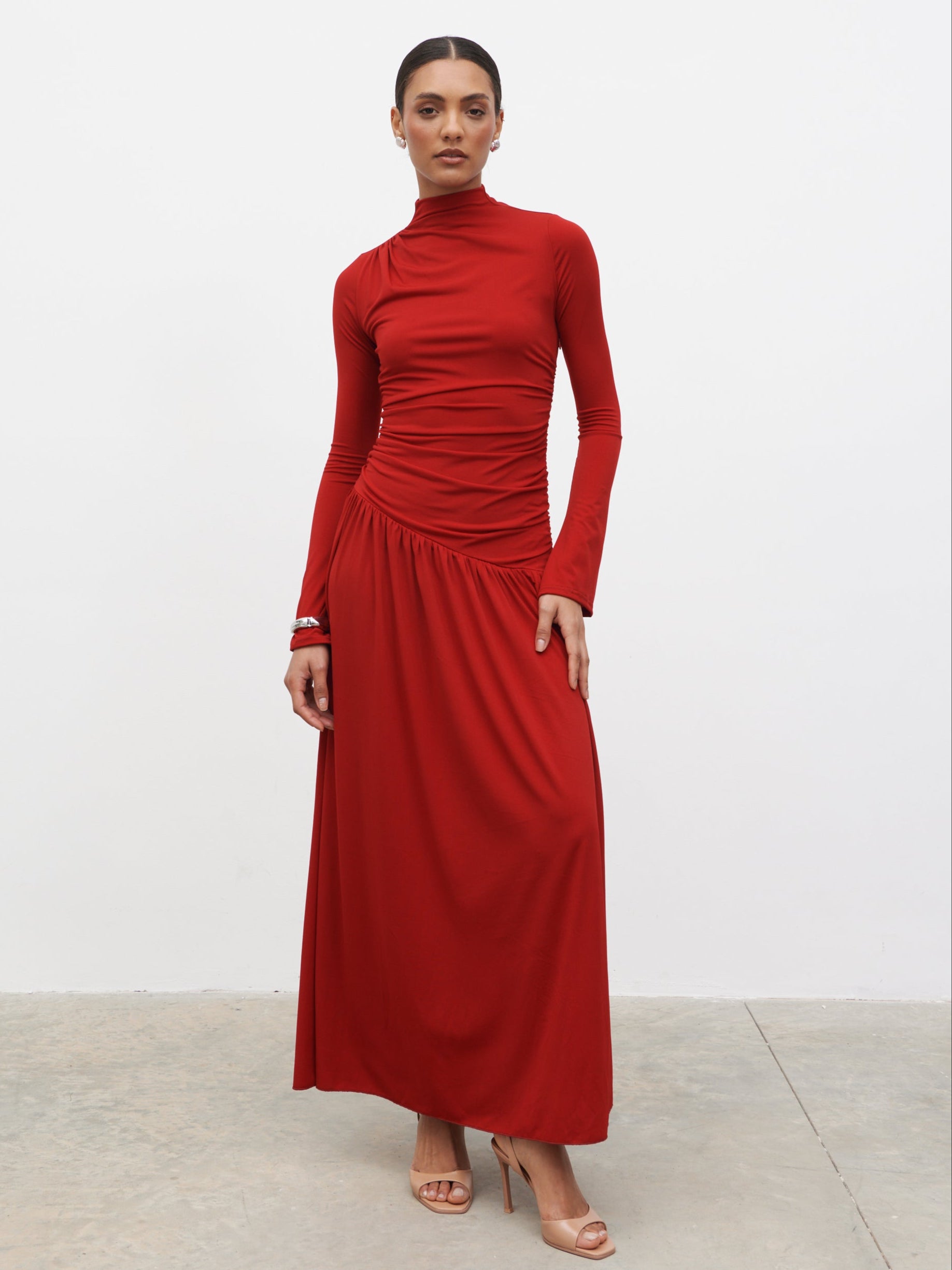 Shai Ruched Jersey Maxi Dress Red