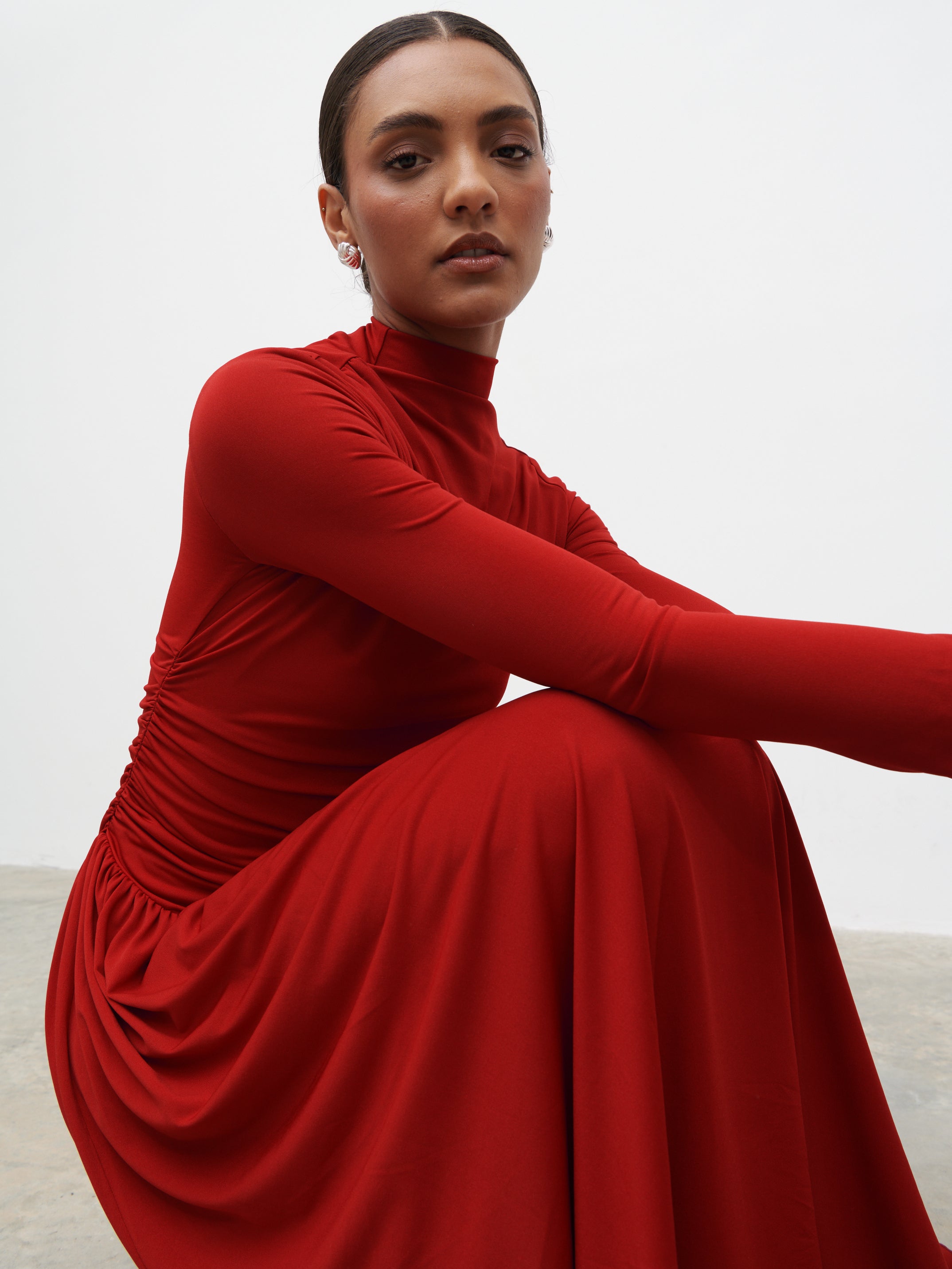 Shai Ruched Jersey Maxi Dress - Red Shai Ruched Jersey Maxi Dress - Red