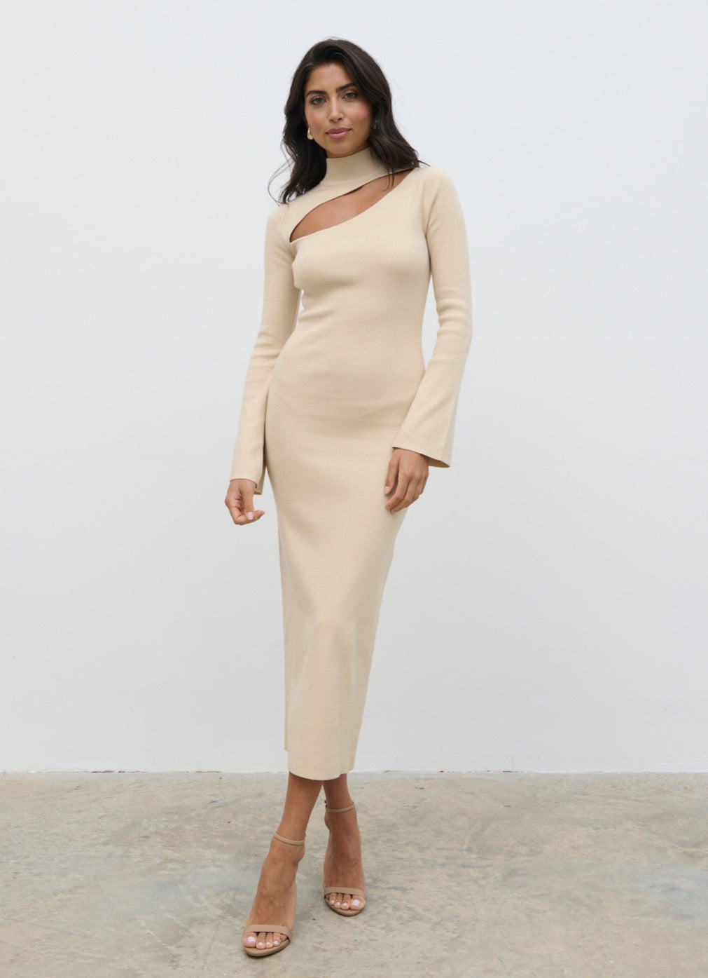 Shani Cut Out Knit Dress - Beige