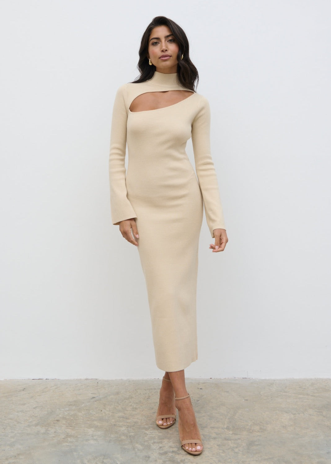 Shani Cut Out Knit Dress - Beige