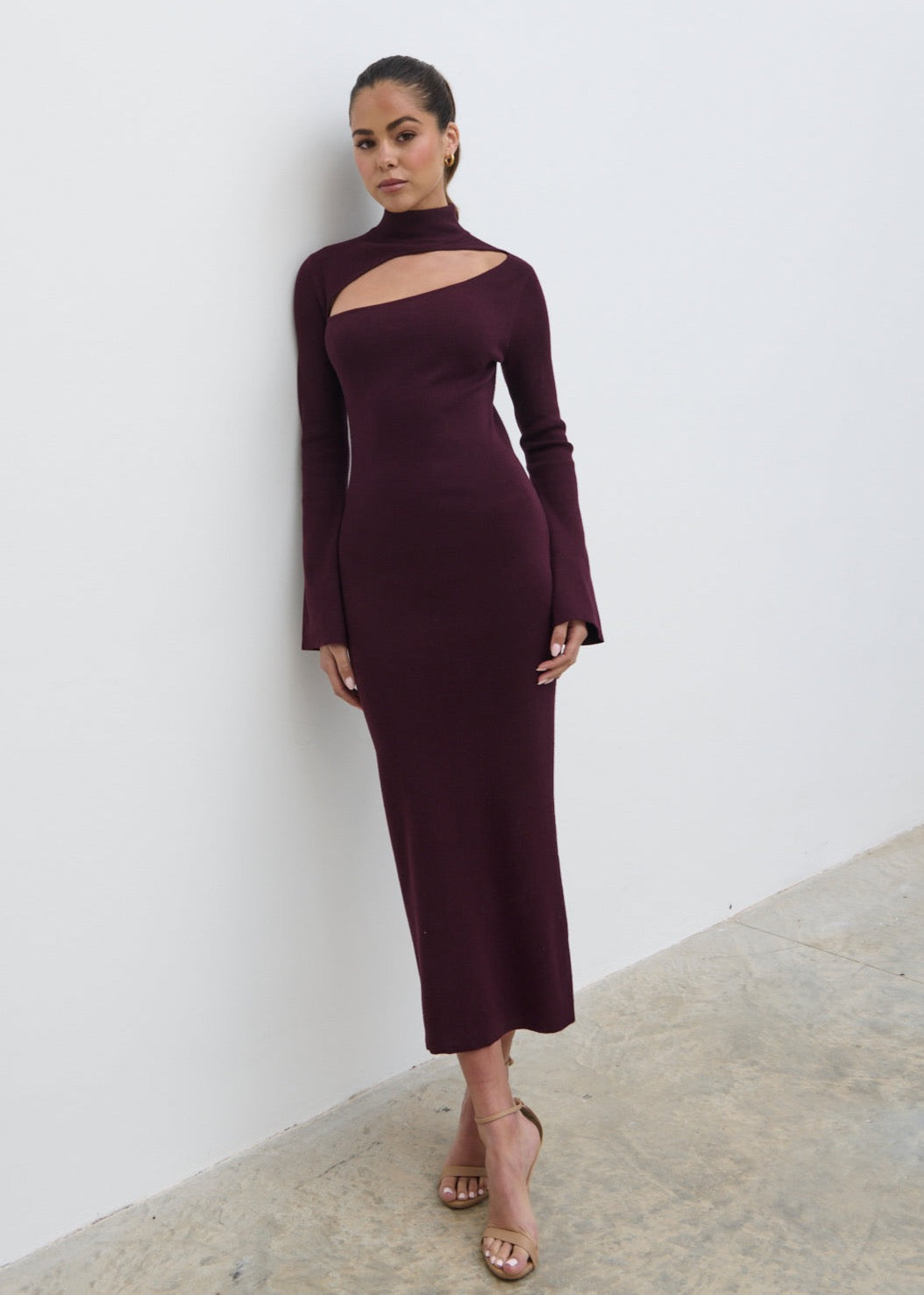 Shani Cut Out Knit Dress - Wine