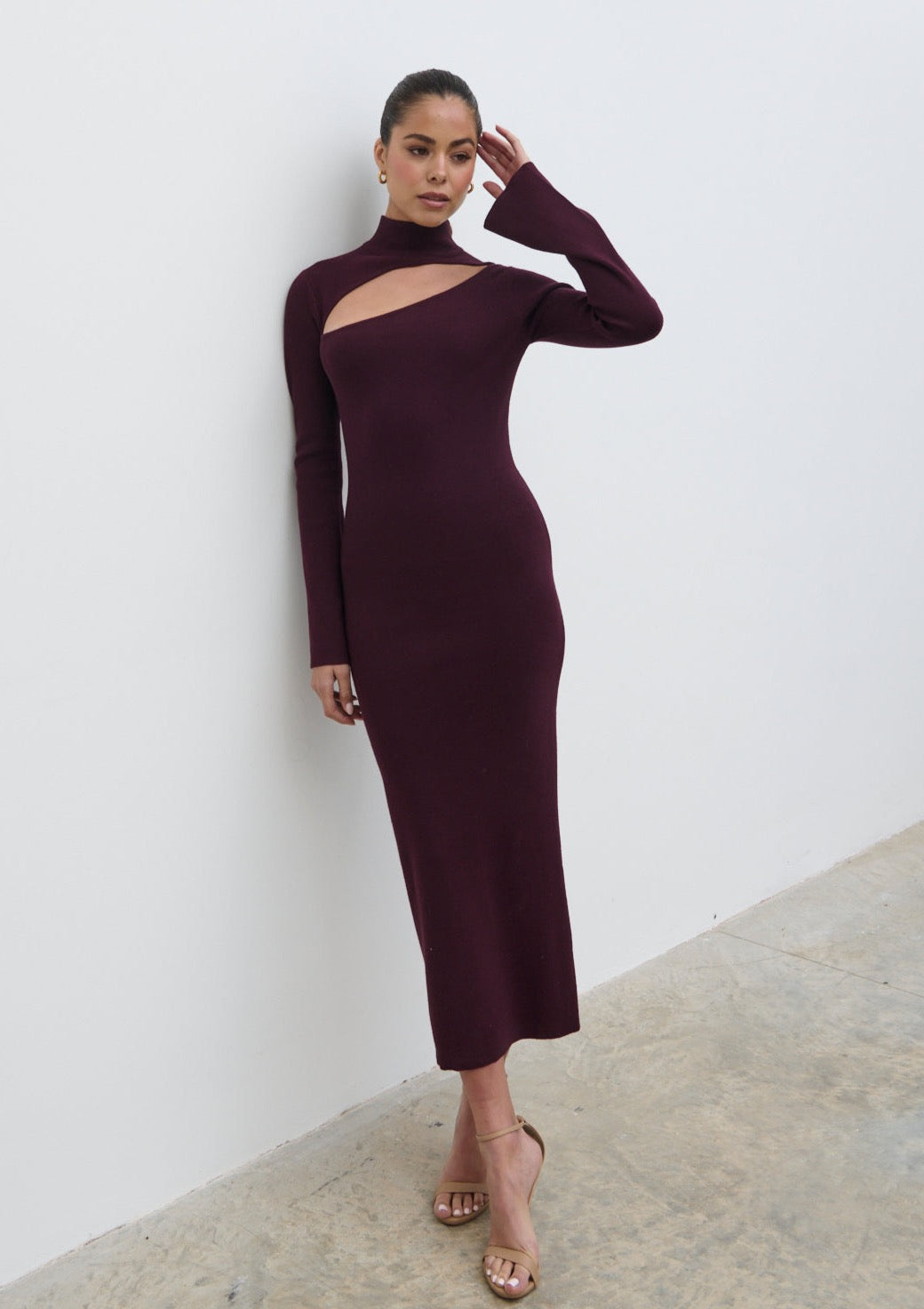 Shani Cut Out Knit Dress - Wine